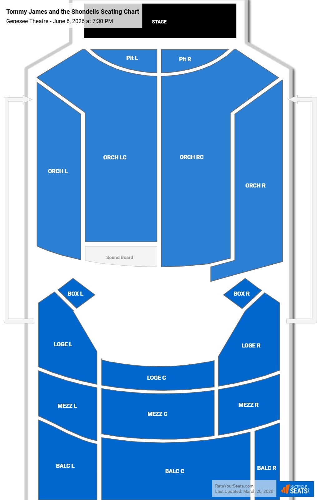 Tommy James and the Shondells seating chart Genesee Theatre
