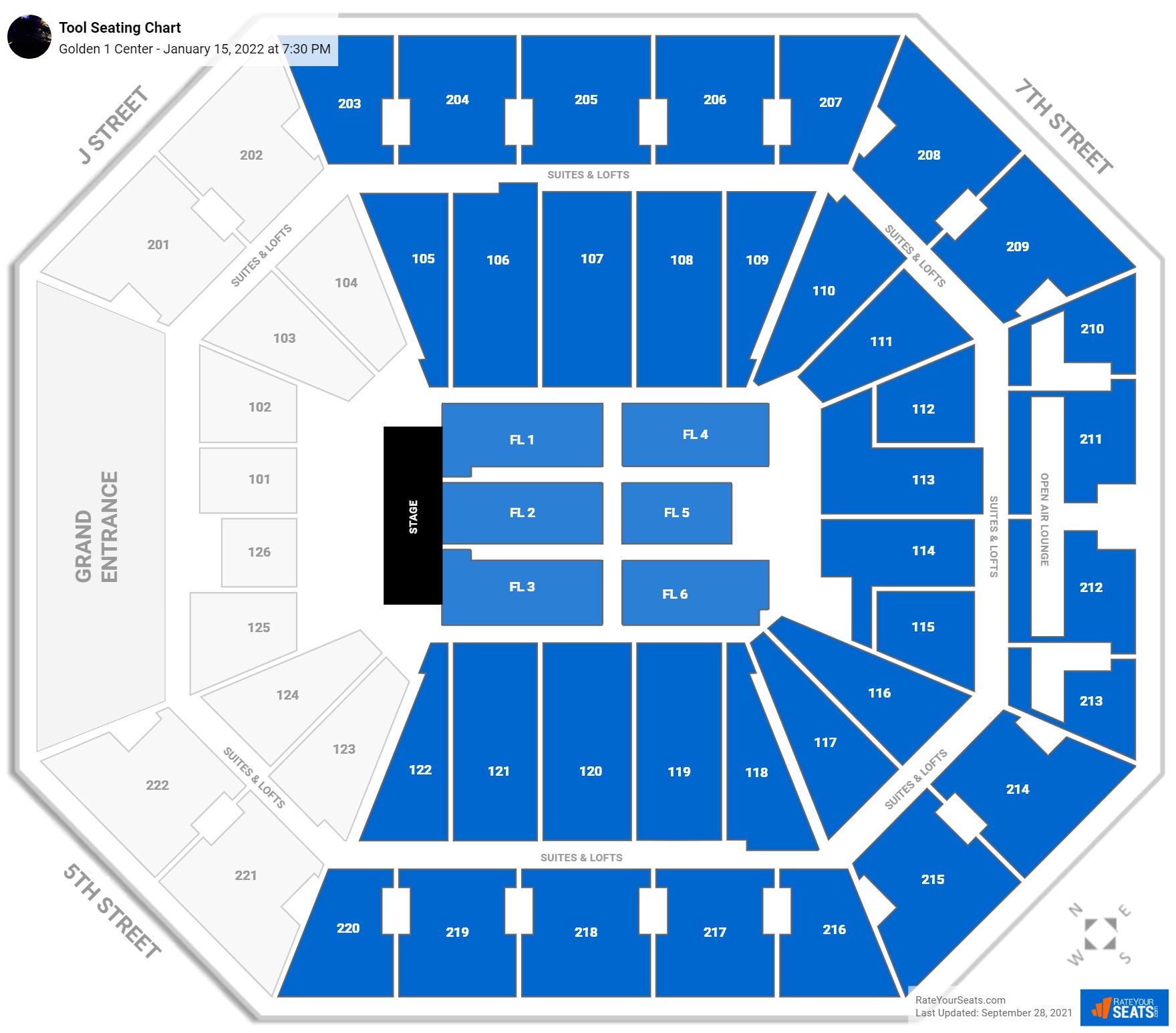 Tool seating chart Golden 1 Center
