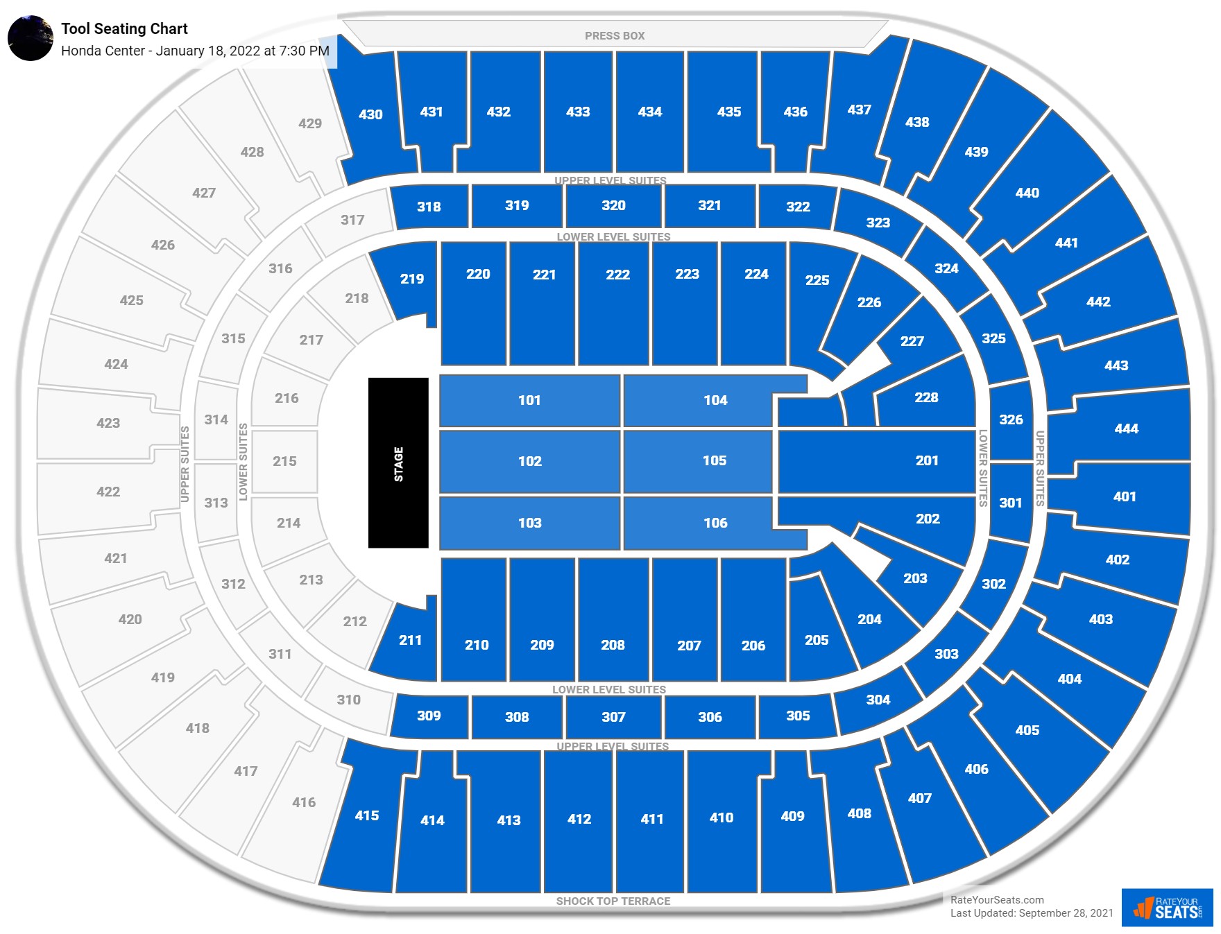 Tool seating chart Honda Center