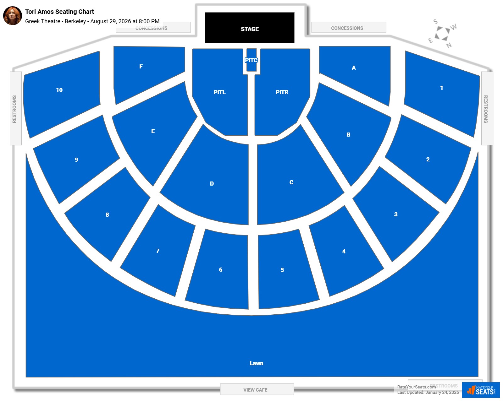 Tori Amos seating chart Greek Theatre - Berkeley