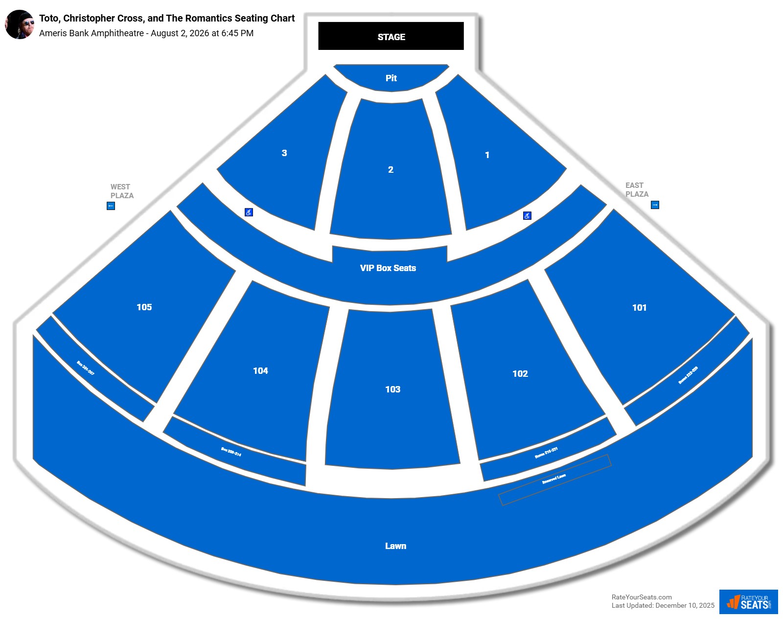Toto, Christopher Cross, and The Romantics seating chart Ameris Bank Amphitheatre