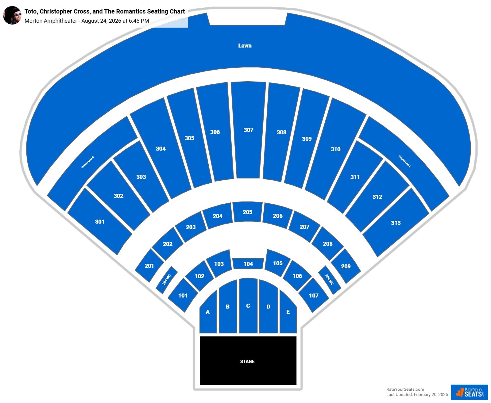 Toto, Christopher Cross, and The Romantics seating chart Morton Amphitheater