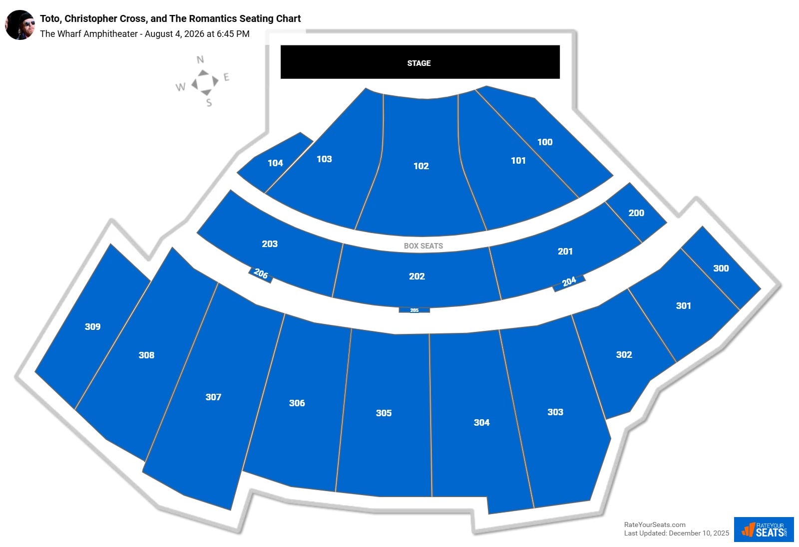 Toto, Christopher Cross, and The Romantics seating chart The Wharf Amphitheater