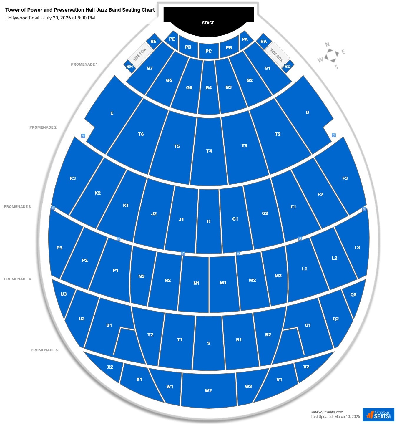 Tower of Power and Preservation Hall Jazz Band seating chart Hollywood Bowl