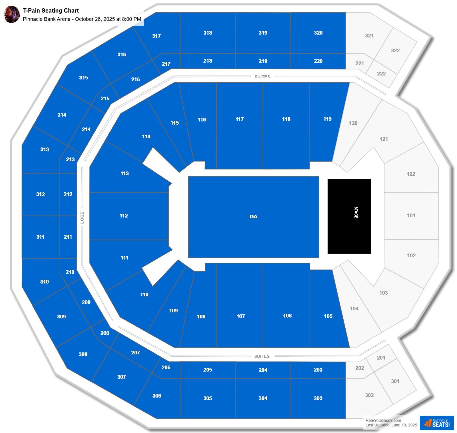 T-Pain seating chart Pinnacle Bank Arena