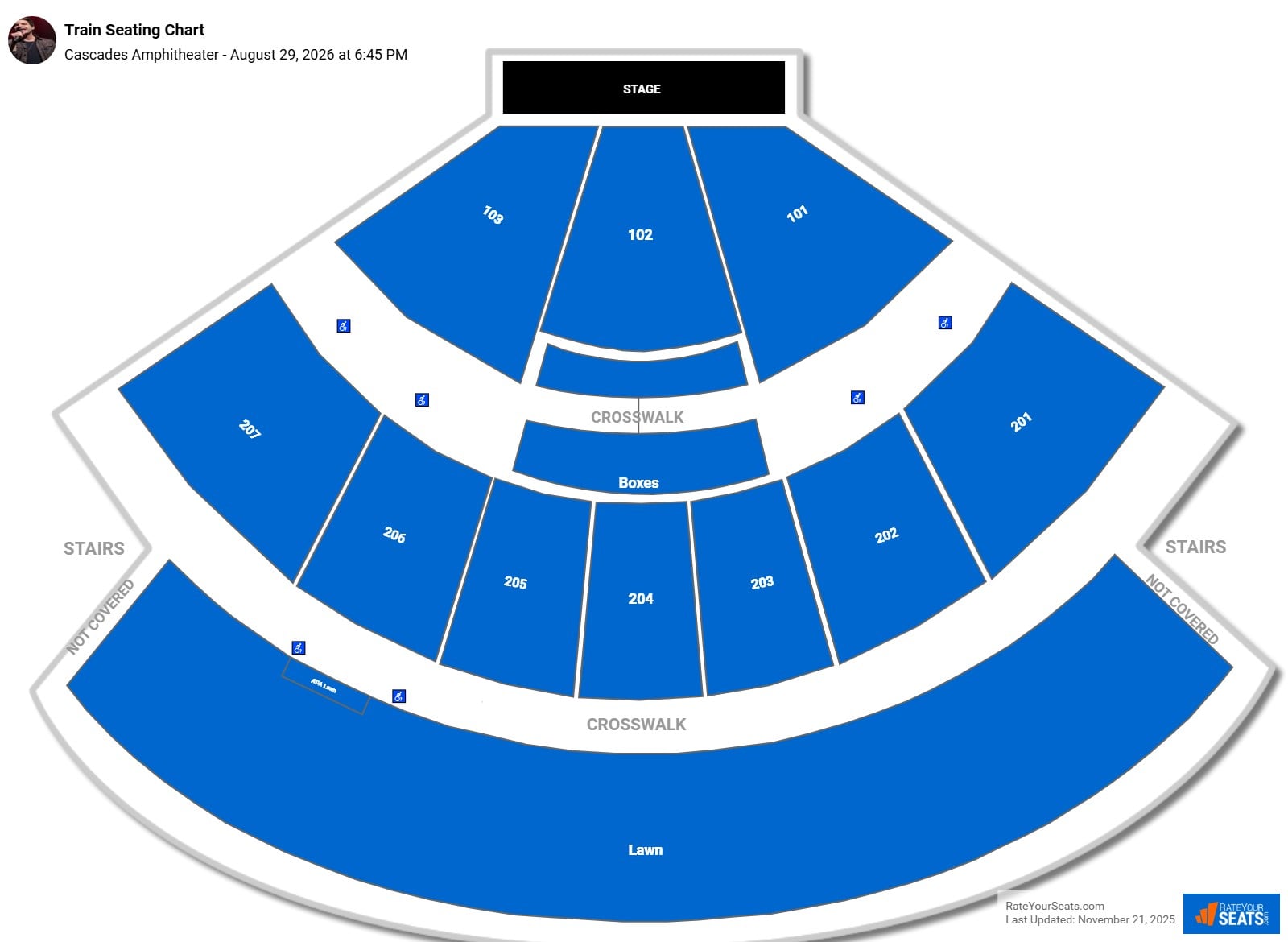 Train seating chart Cascades Amphitheater