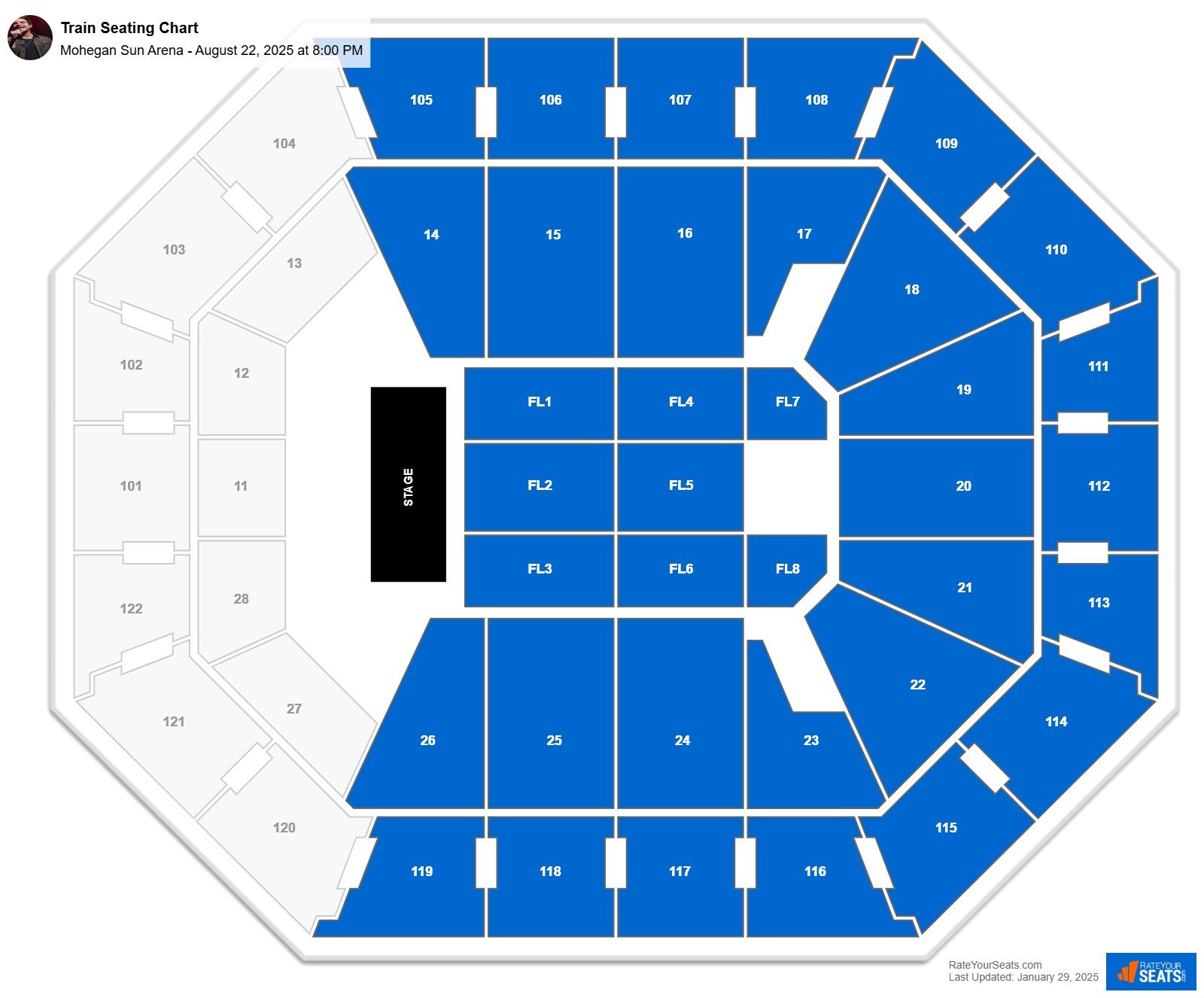 Train seating chart Mohegan Sun Arena