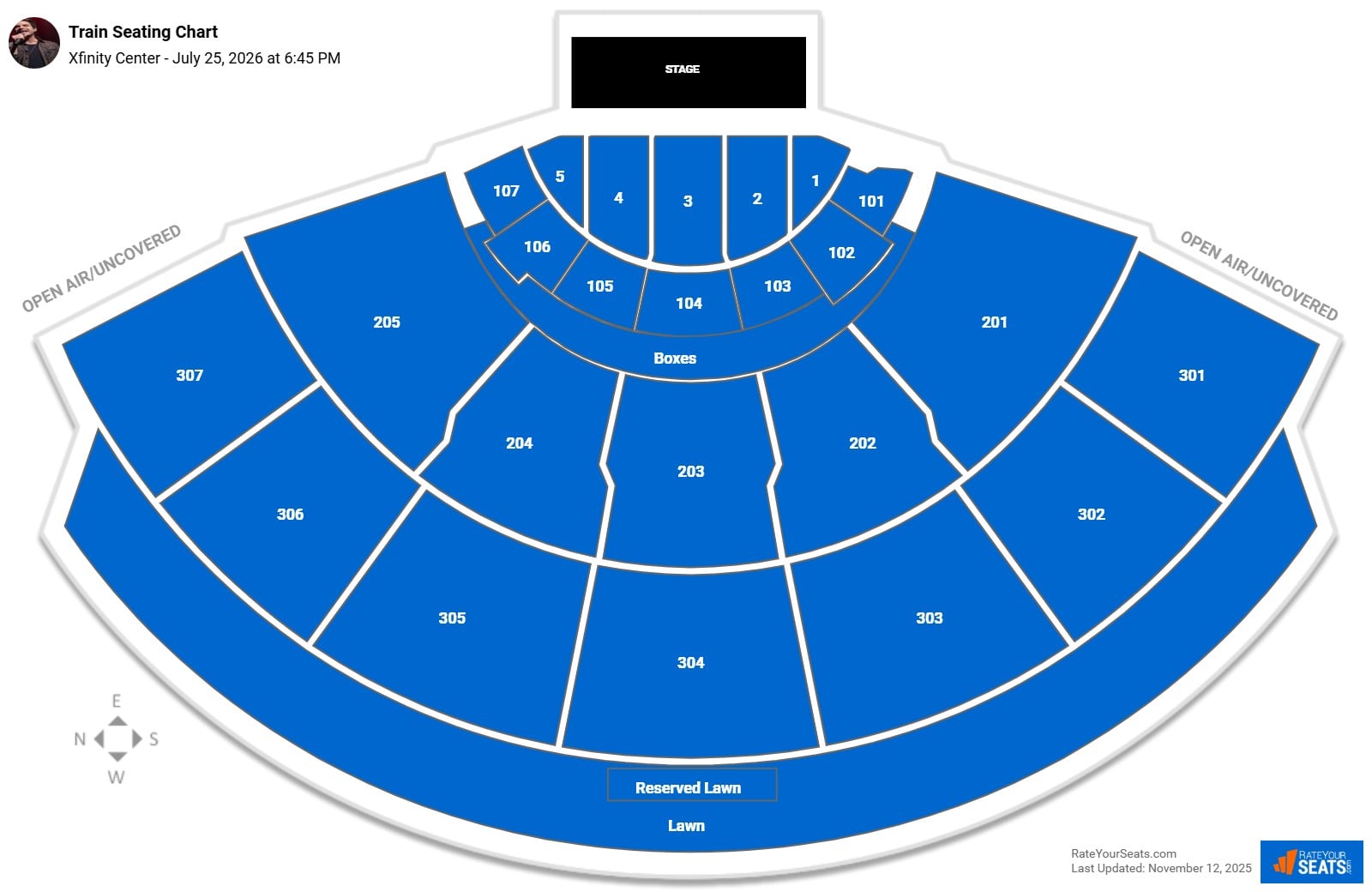 Train seating chart Xfinity Center (Mansfield)