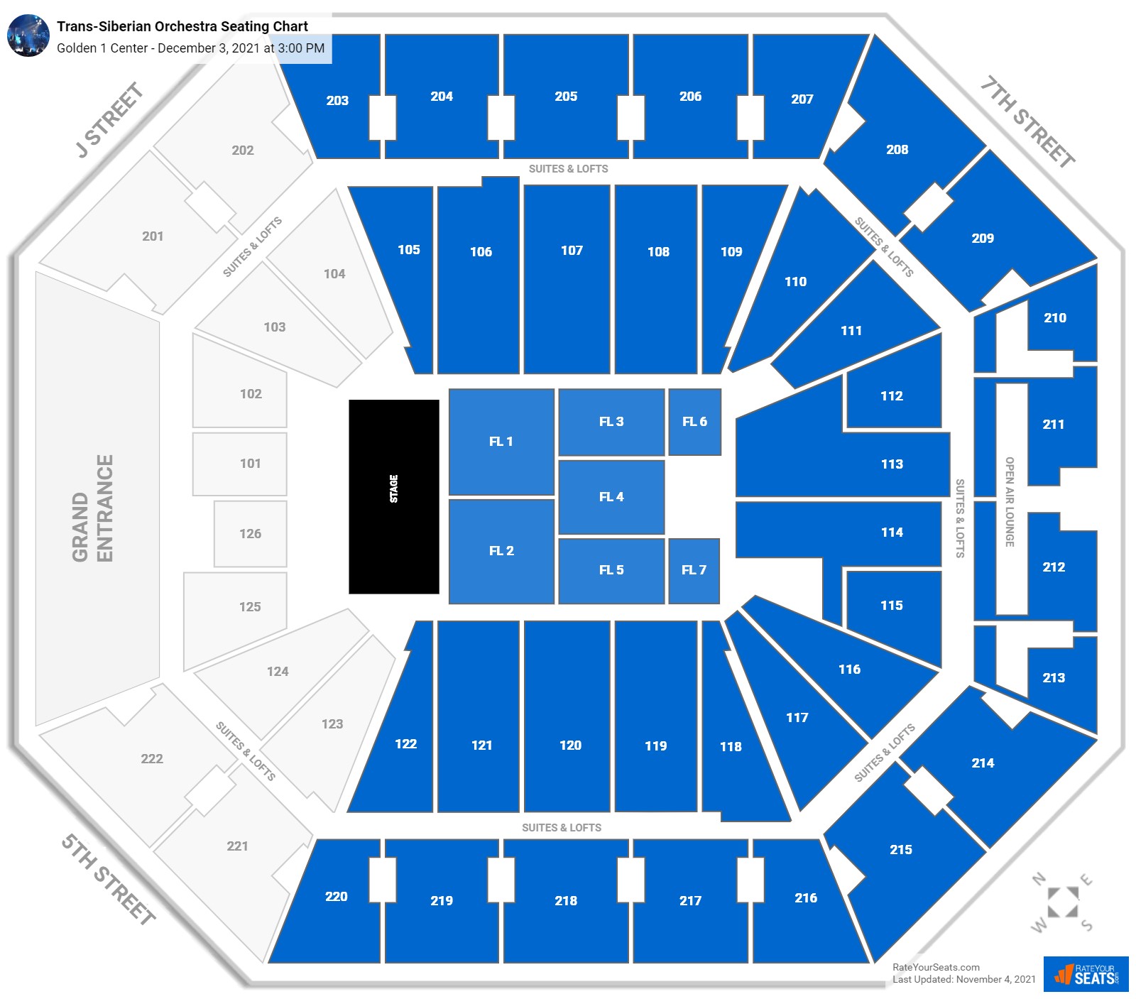 Trans-Siberian Orchestra seating chart Golden 1 Center