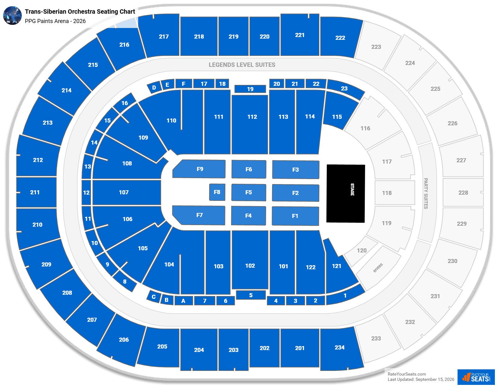 Trans-Siberian Orchestra Seating Chart at PPG Paints Arena