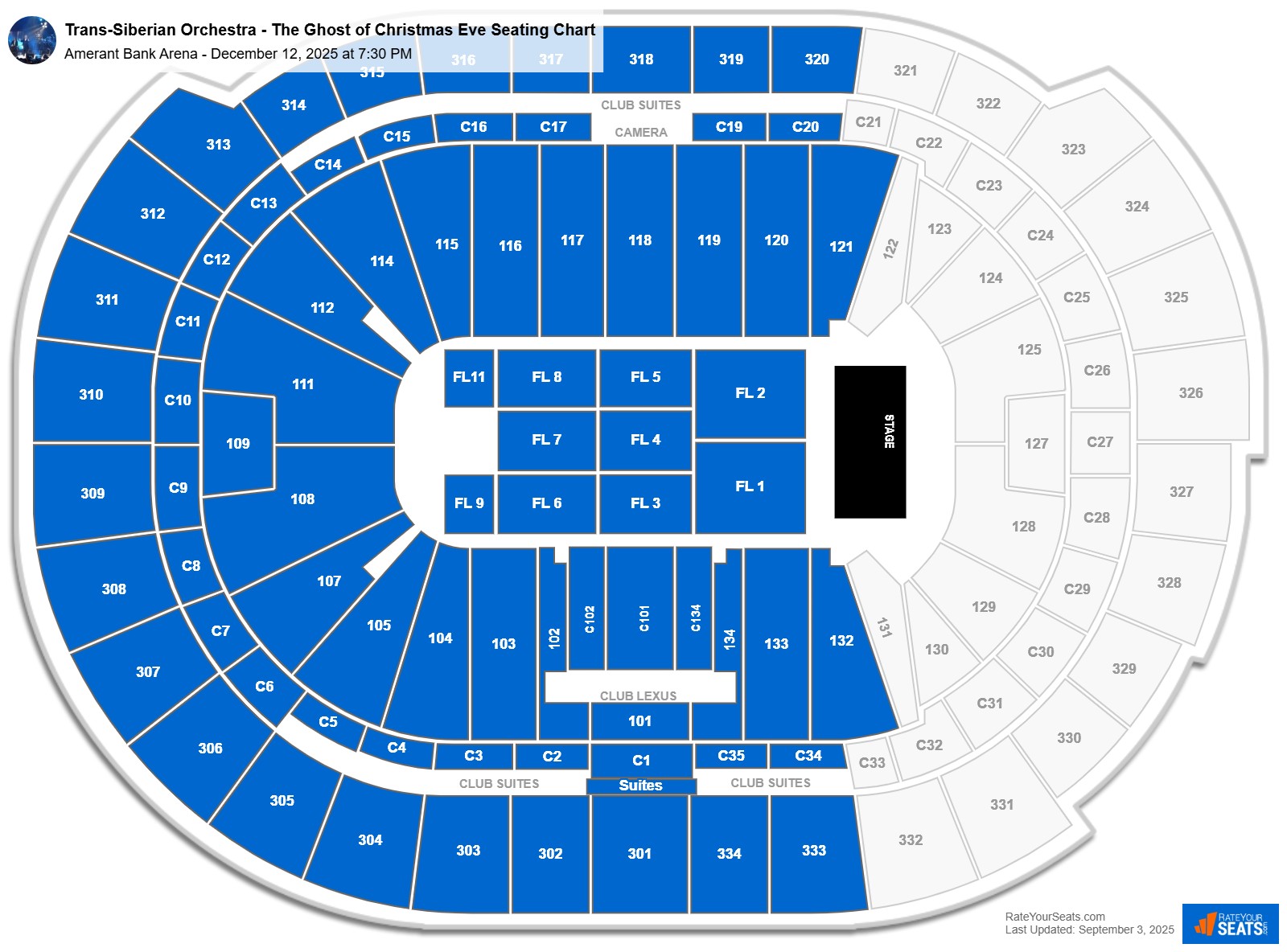 Trans-Siberian Orchestra - The Ghost of Christmas Eve seating chart Amerant Bank Arena