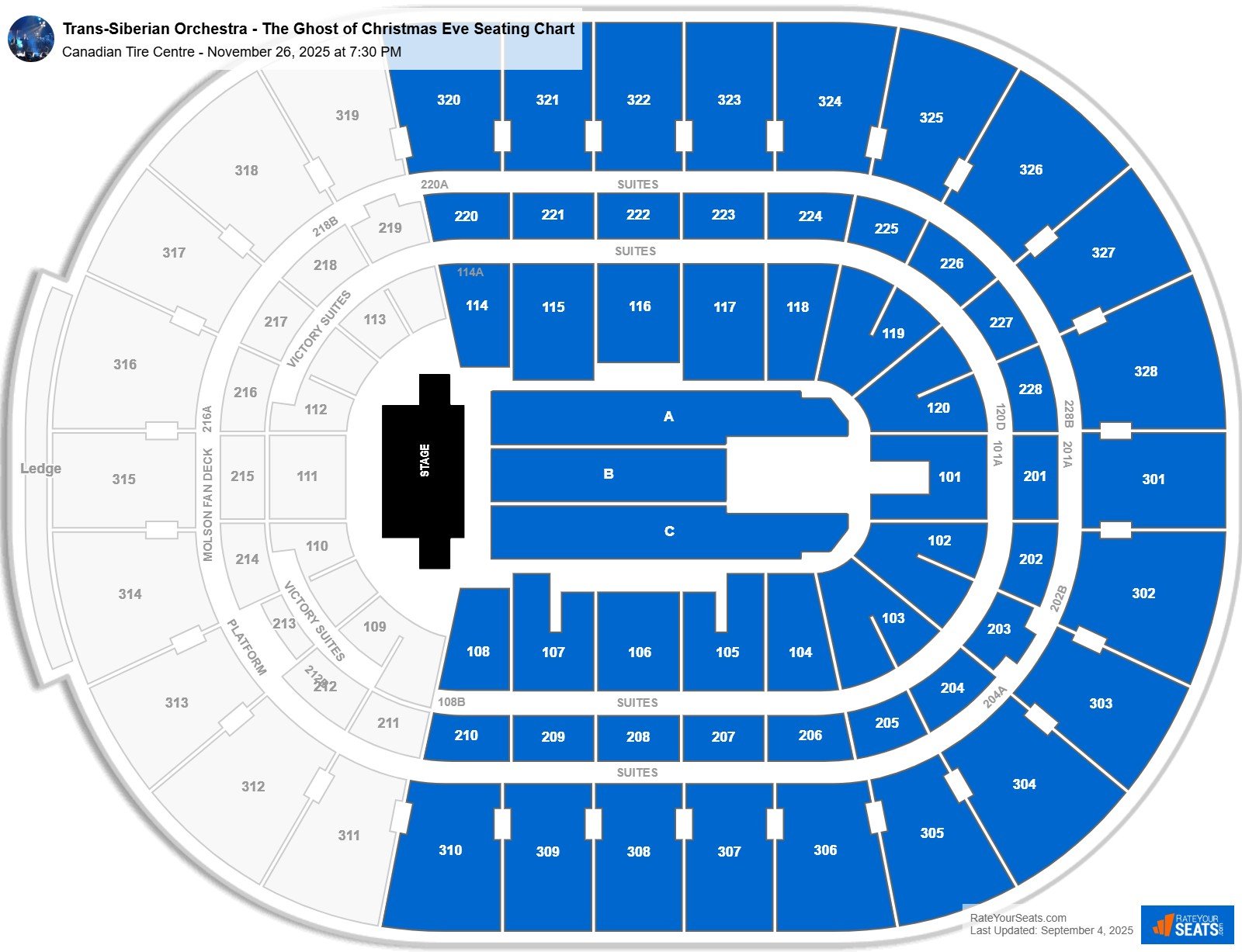 Trans-Siberian Orchestra - The Ghost of Christmas Eve seating chart Canadian Tire Centre