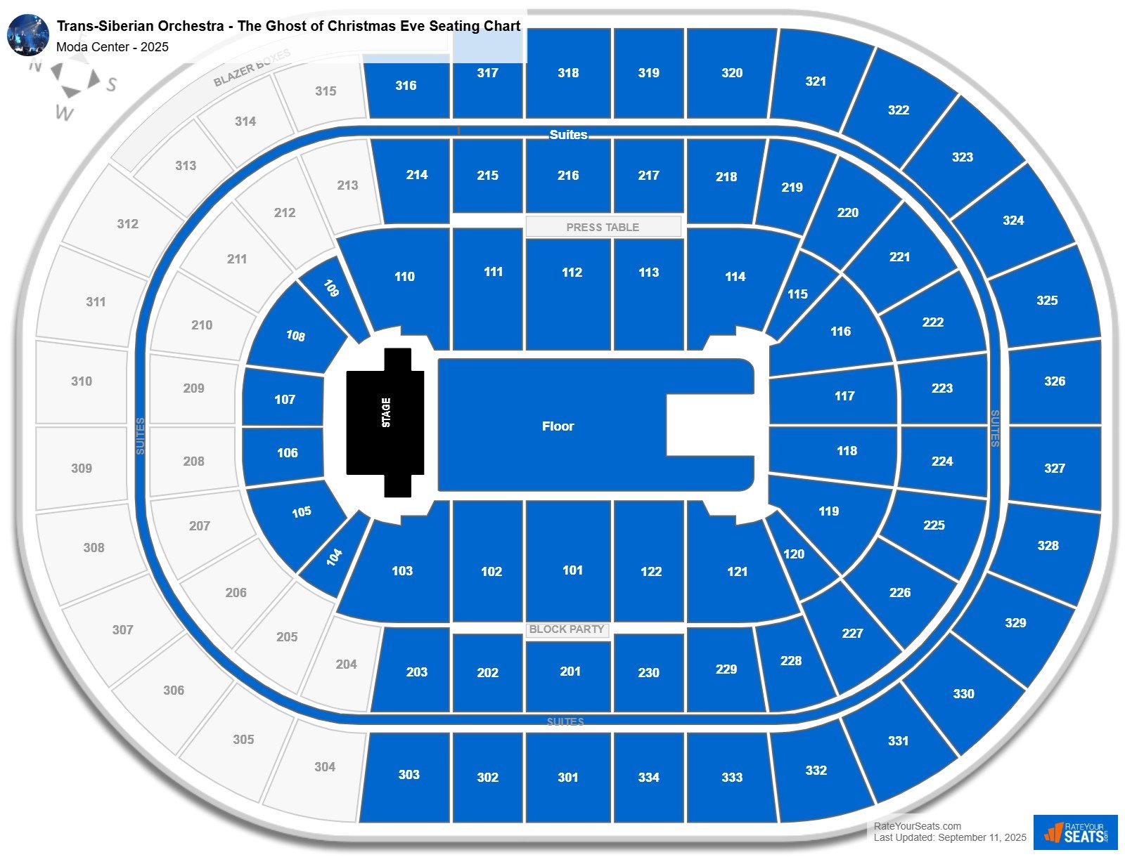 Trans-Siberian Orchestra - The Ghost of Christmas Eve seating chart Moda Center