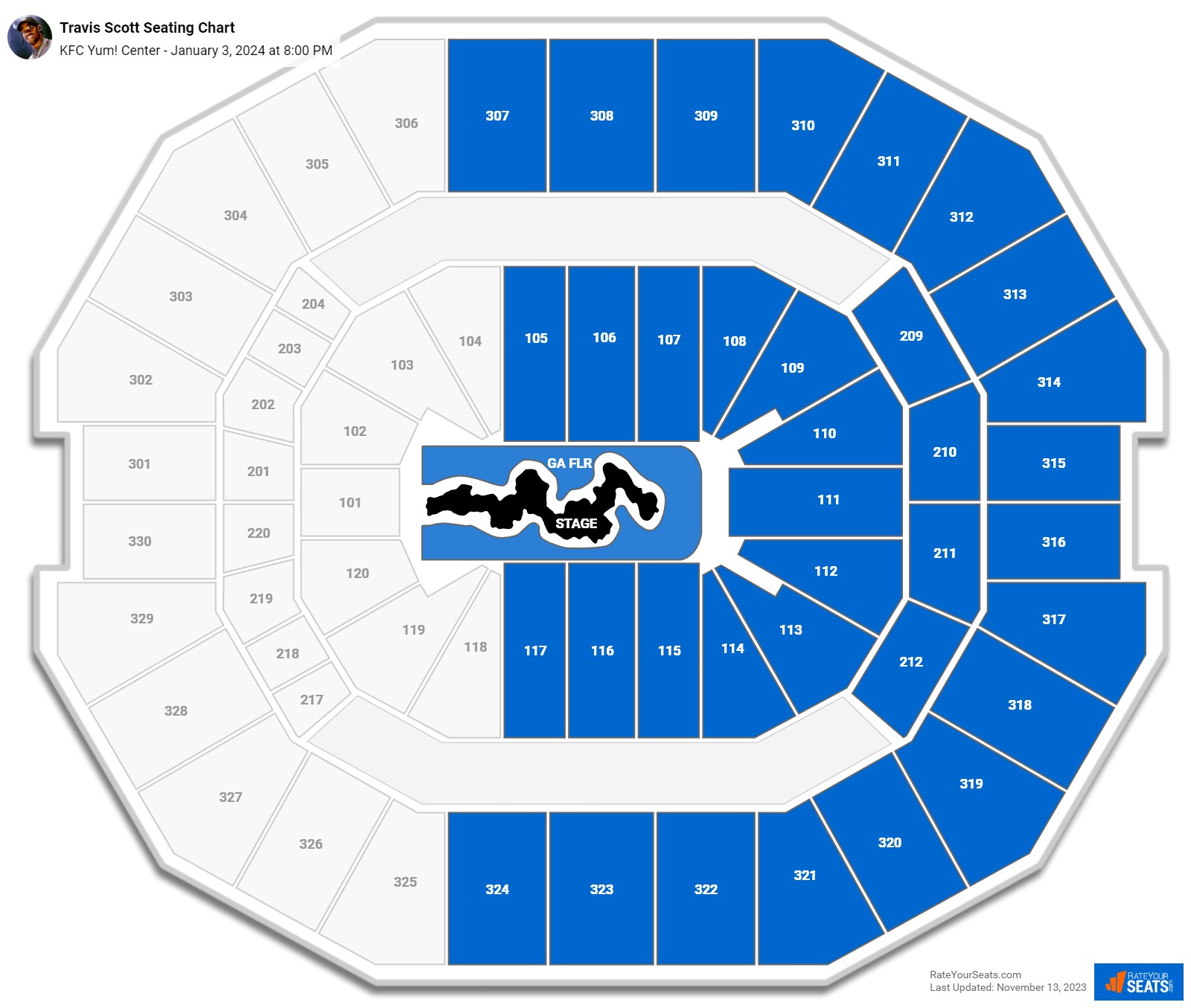 Travis Scott seating chart KFC Yum! Center