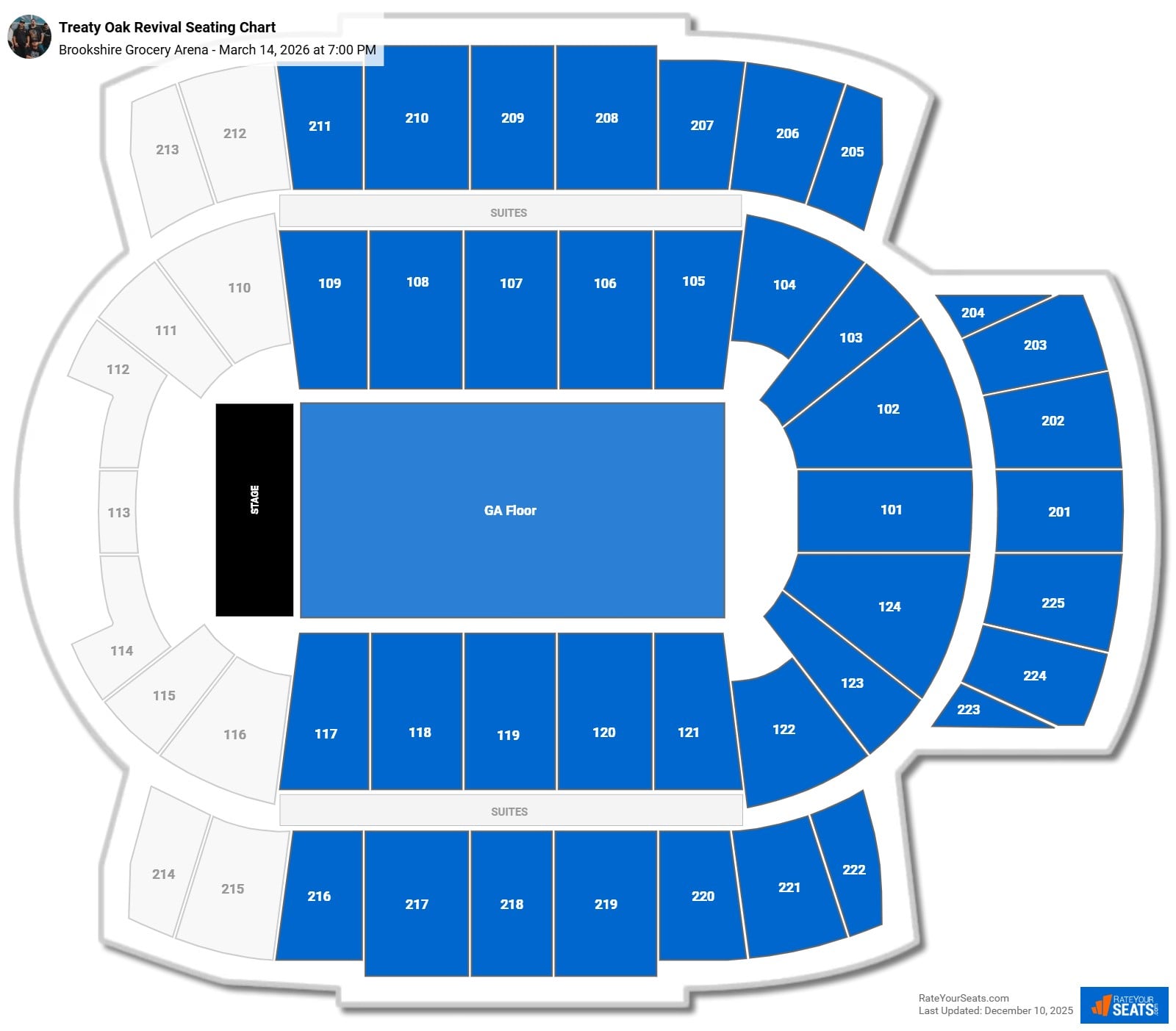 Treaty Oak Revival seating chart Brookshire Grocery Arena