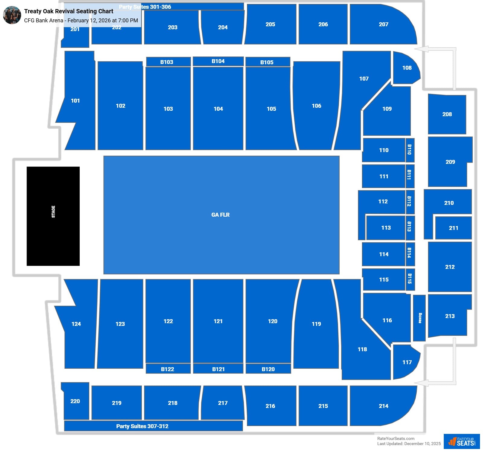 Treaty Oak Revival seating chart CFG Bank Arena