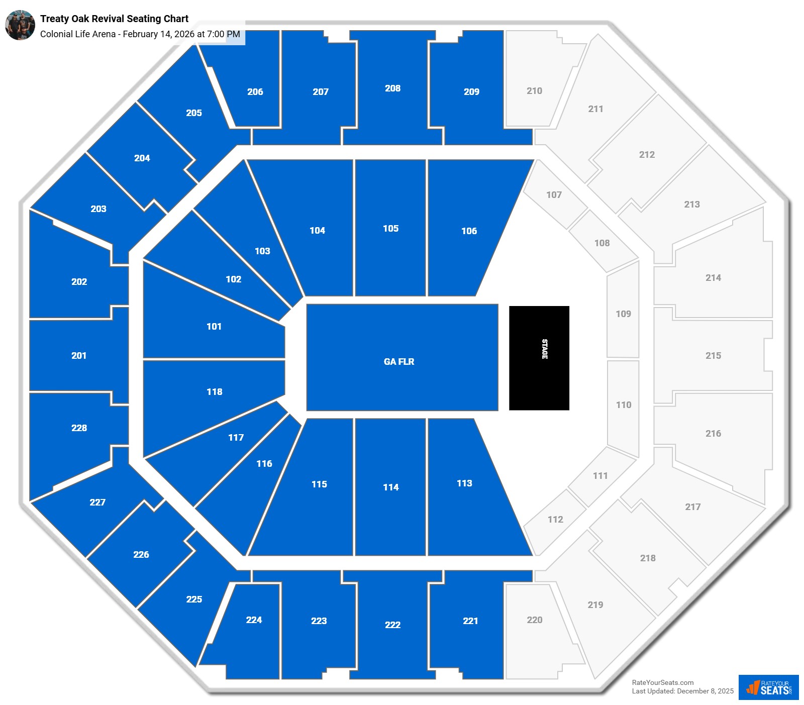 Treaty Oak Revival seating chart Colonial Life Arena