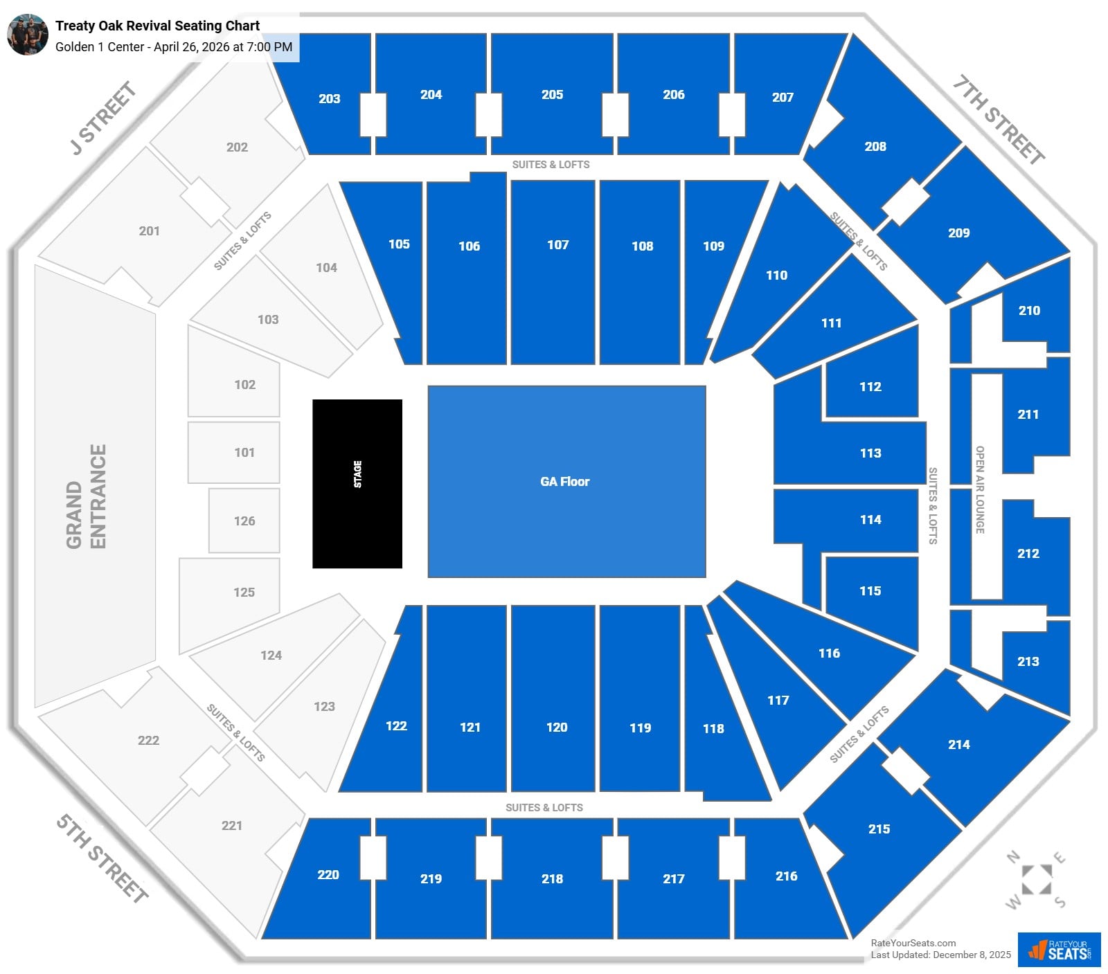 Treaty Oak Revival seating chart Golden 1 Center