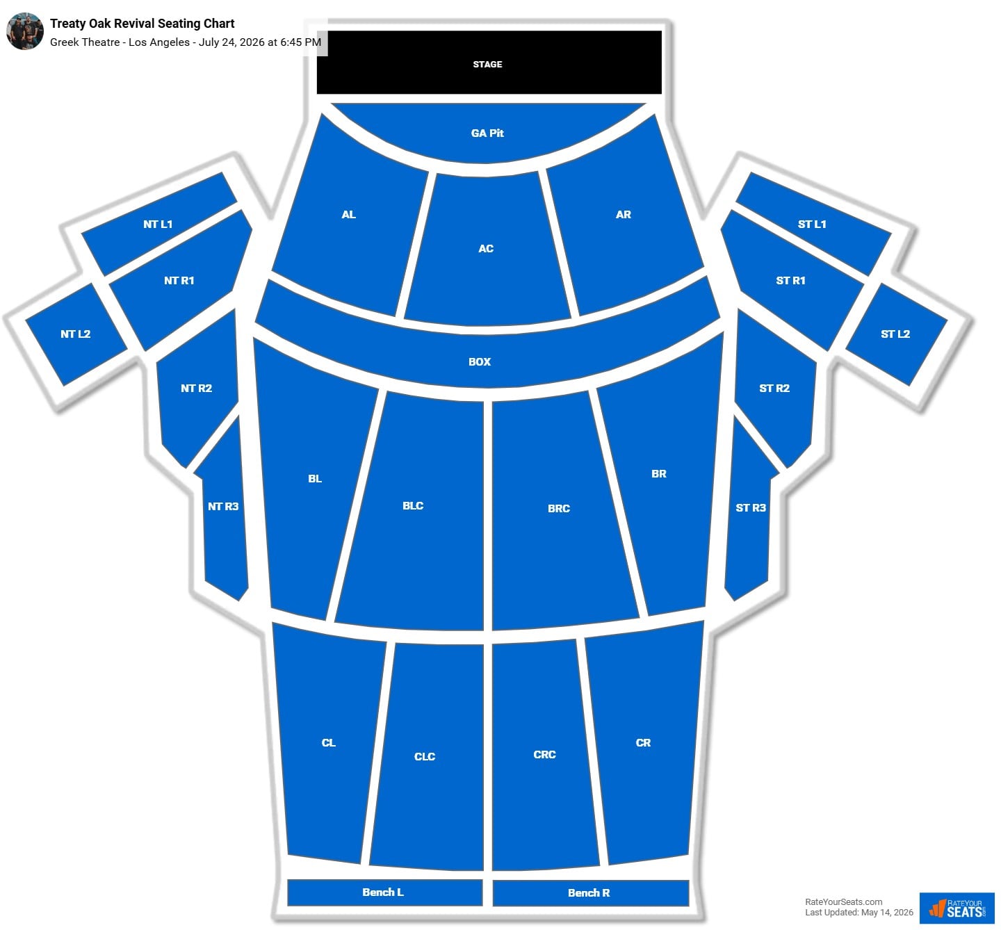 Treaty Oak Revival Seating Chart at Greek Theatre - Los Angeles
