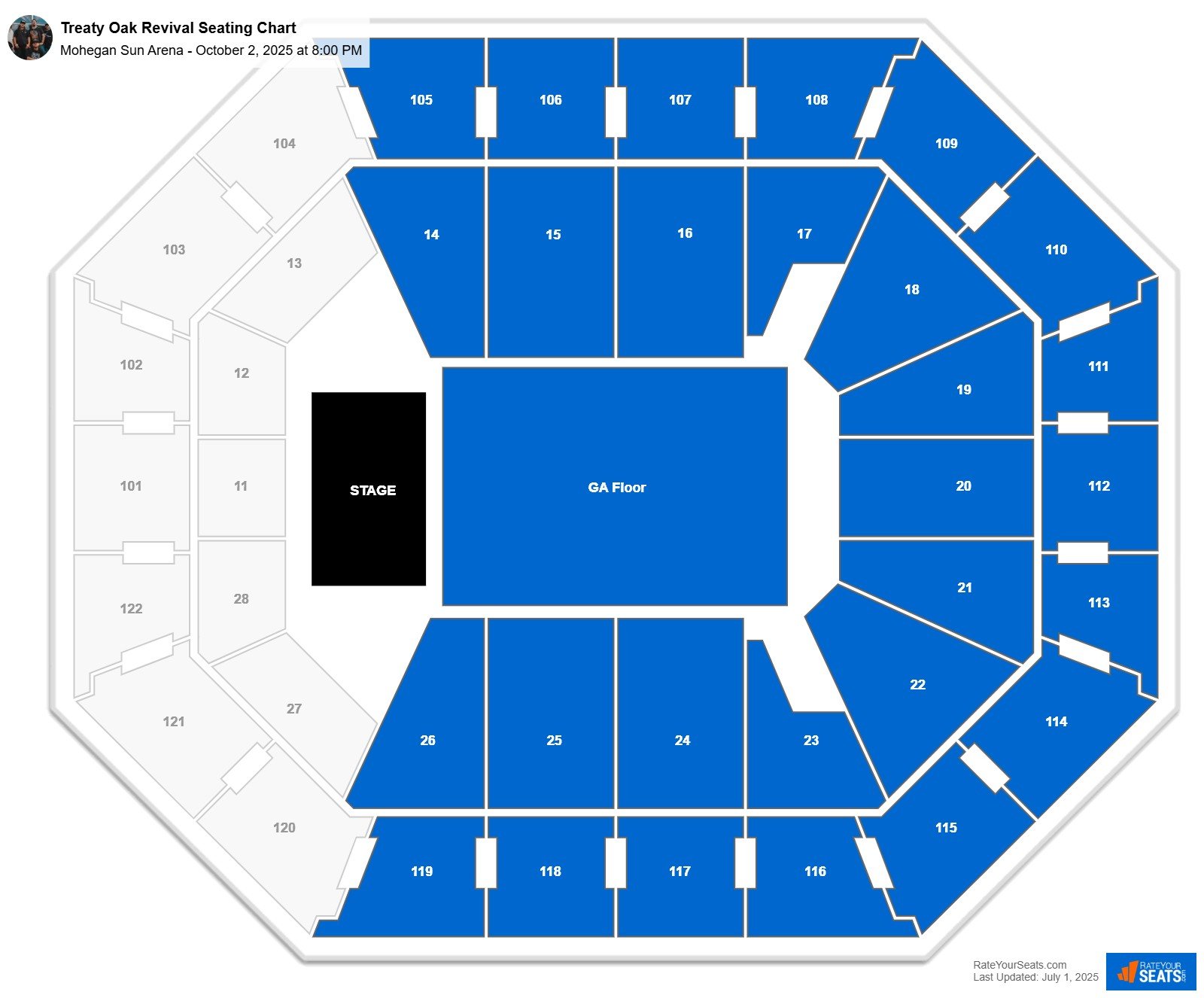 Treaty Oak Revival seating chart Mohegan Sun Arena