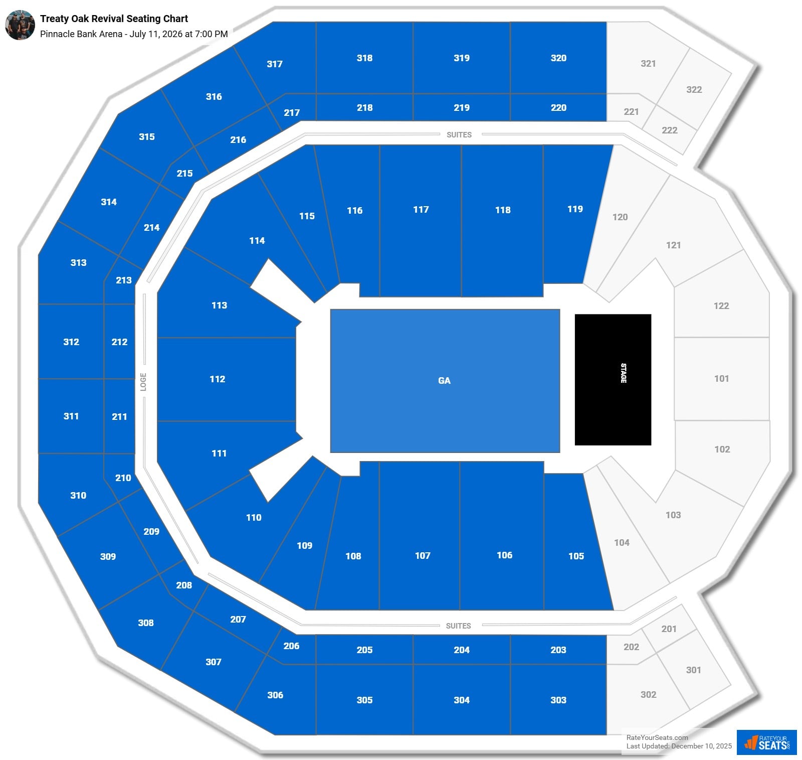 Treaty Oak Revival seating chart Pinnacle Bank Arena
