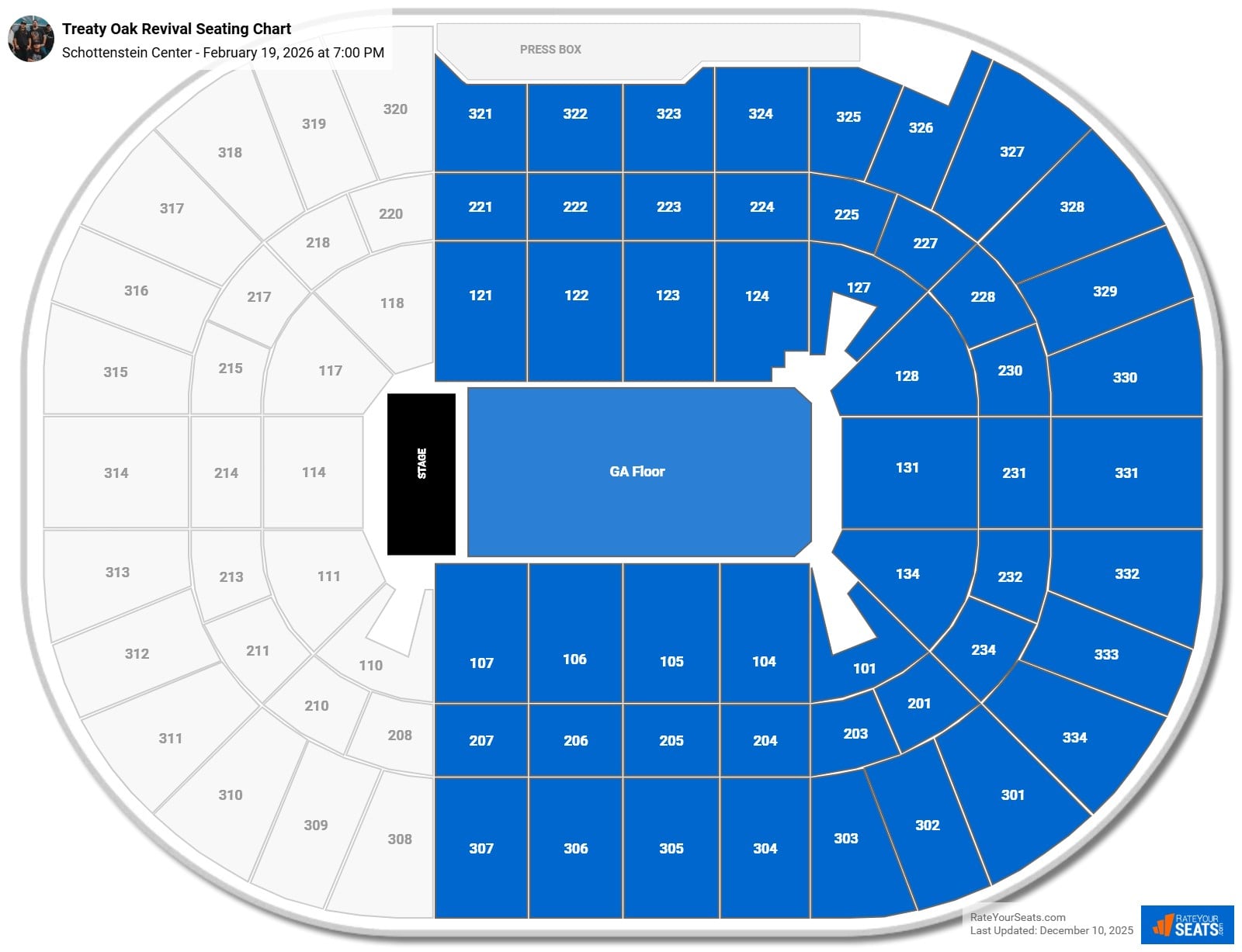Treaty Oak Revival seating chart Schottenstein Center
