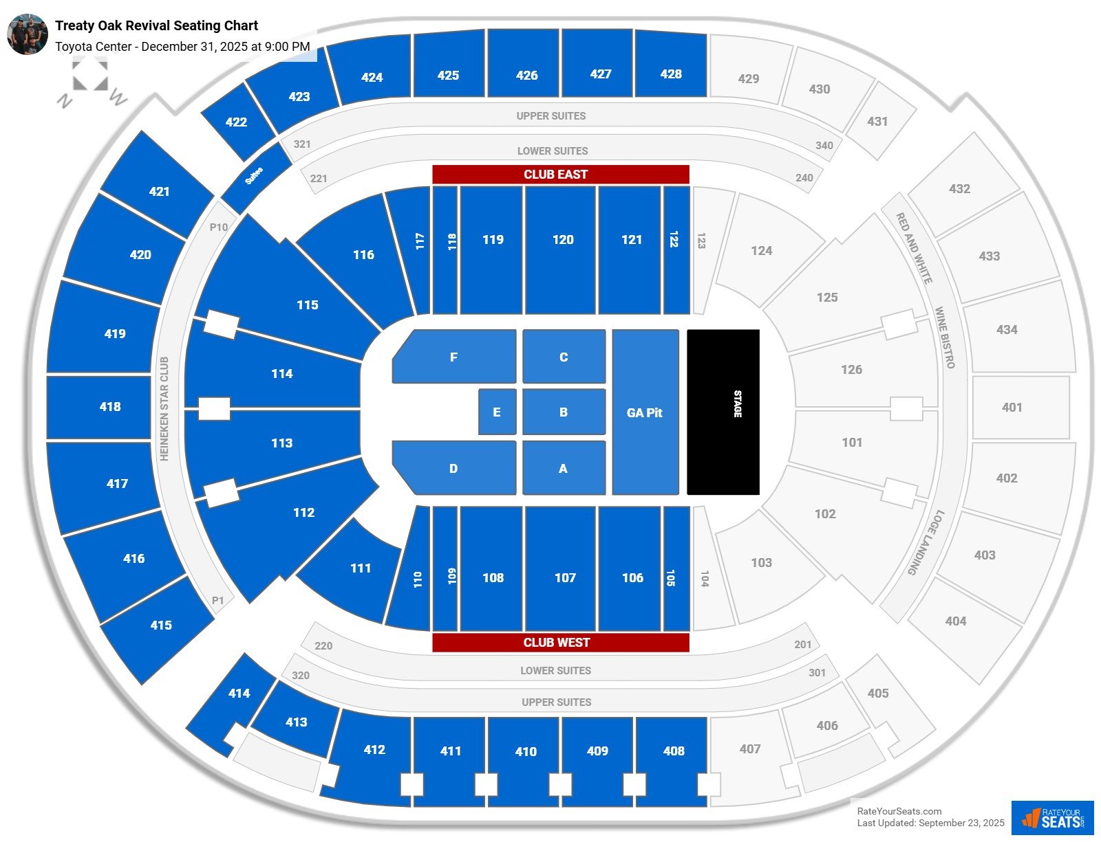 Treaty Oak Revival seating chart Toyota Center