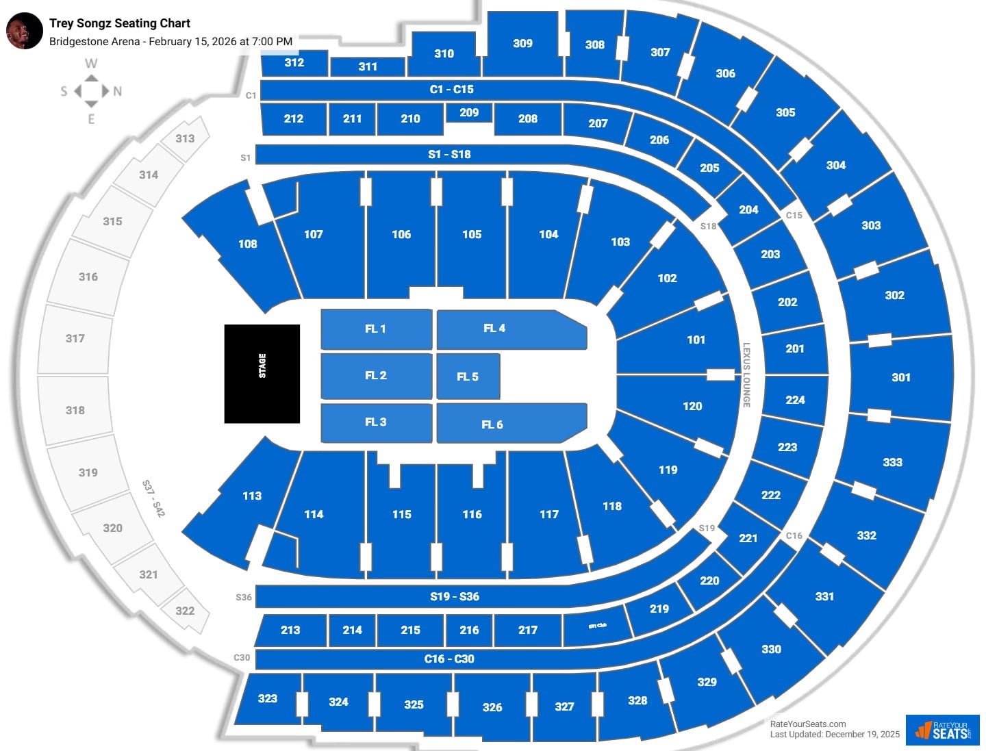 Trey Songz seating chart Bridgestone Arena