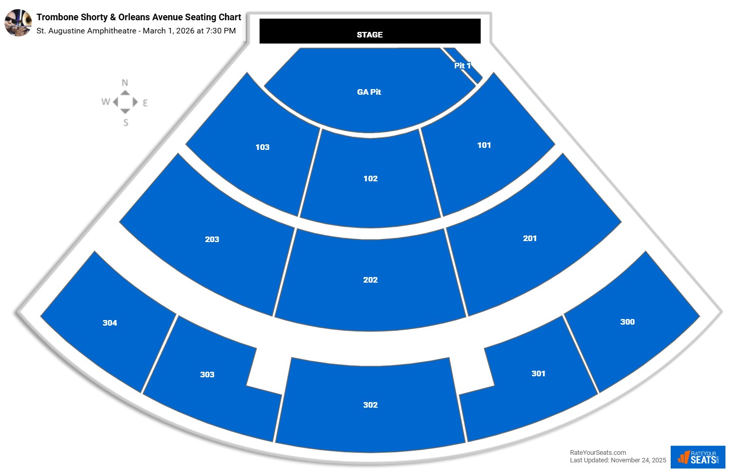 Trombone Shorty & Orleans Avenue seating chart St. Augustine Amphitheatre