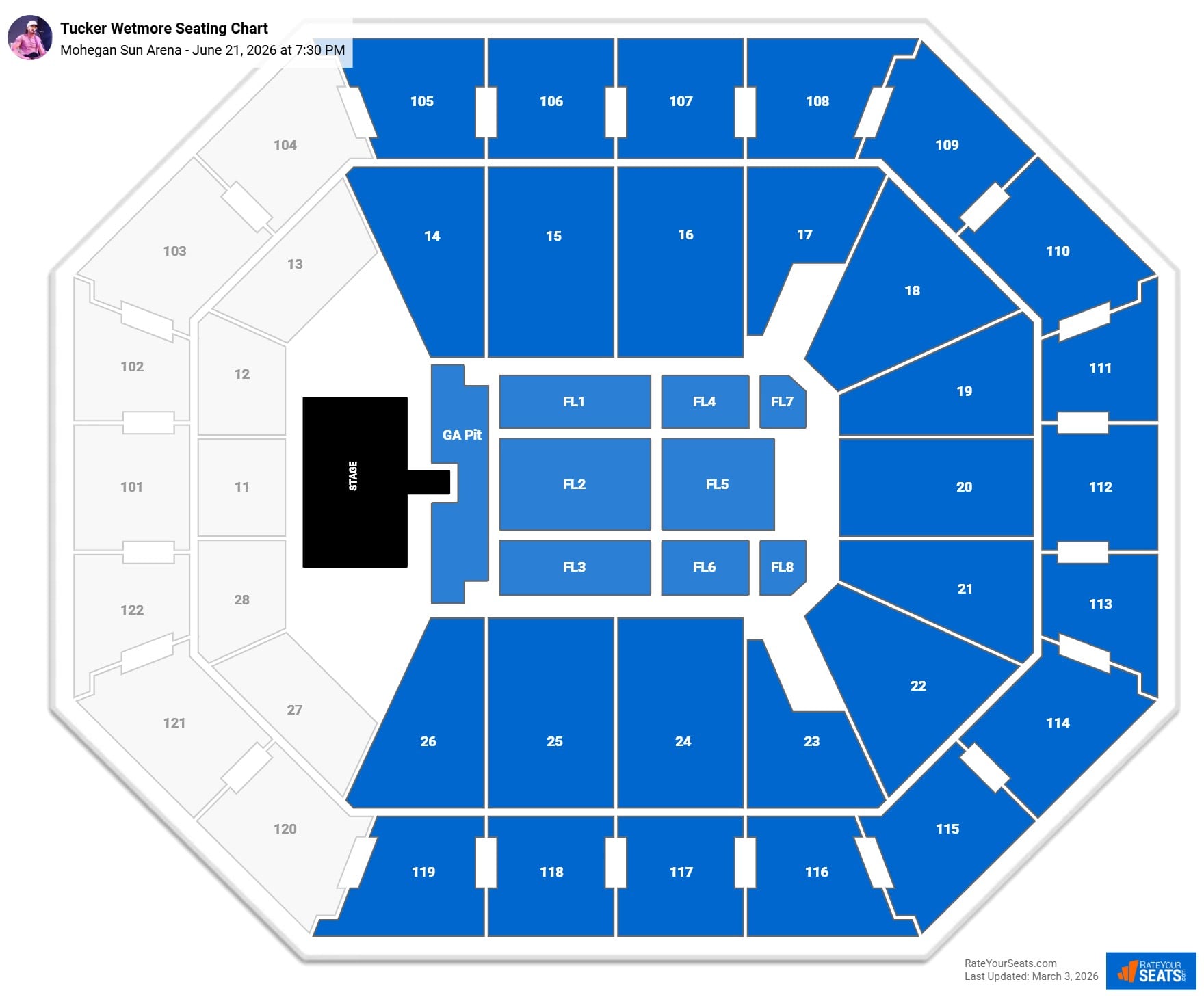 Tucker Wetmore seating chart Mohegan Sun Arena