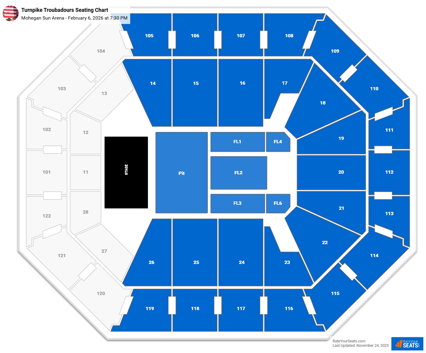 Turnpike Troubadours seating chart Mohegan Sun Arena