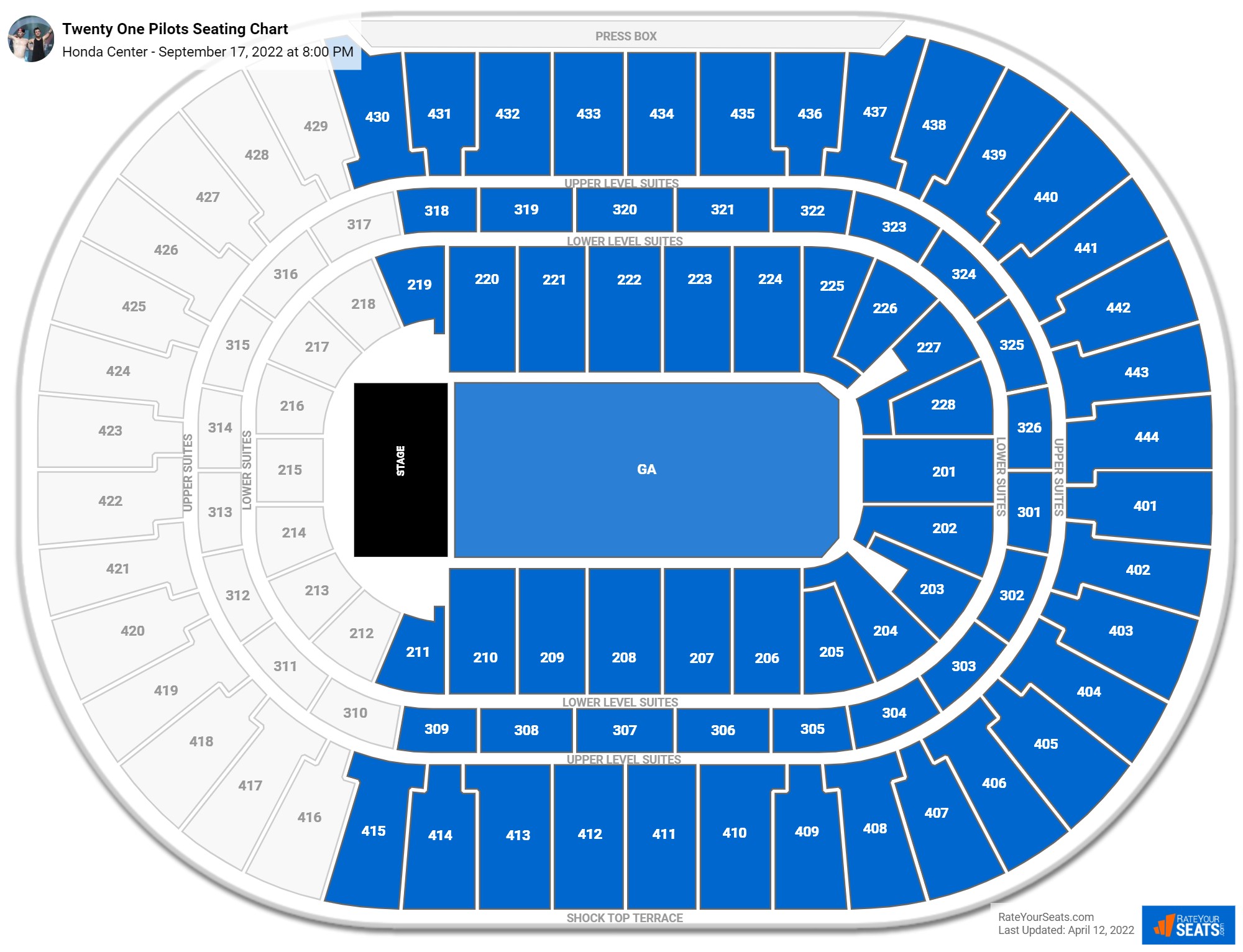Twenty One Pilots seating chart Honda Center