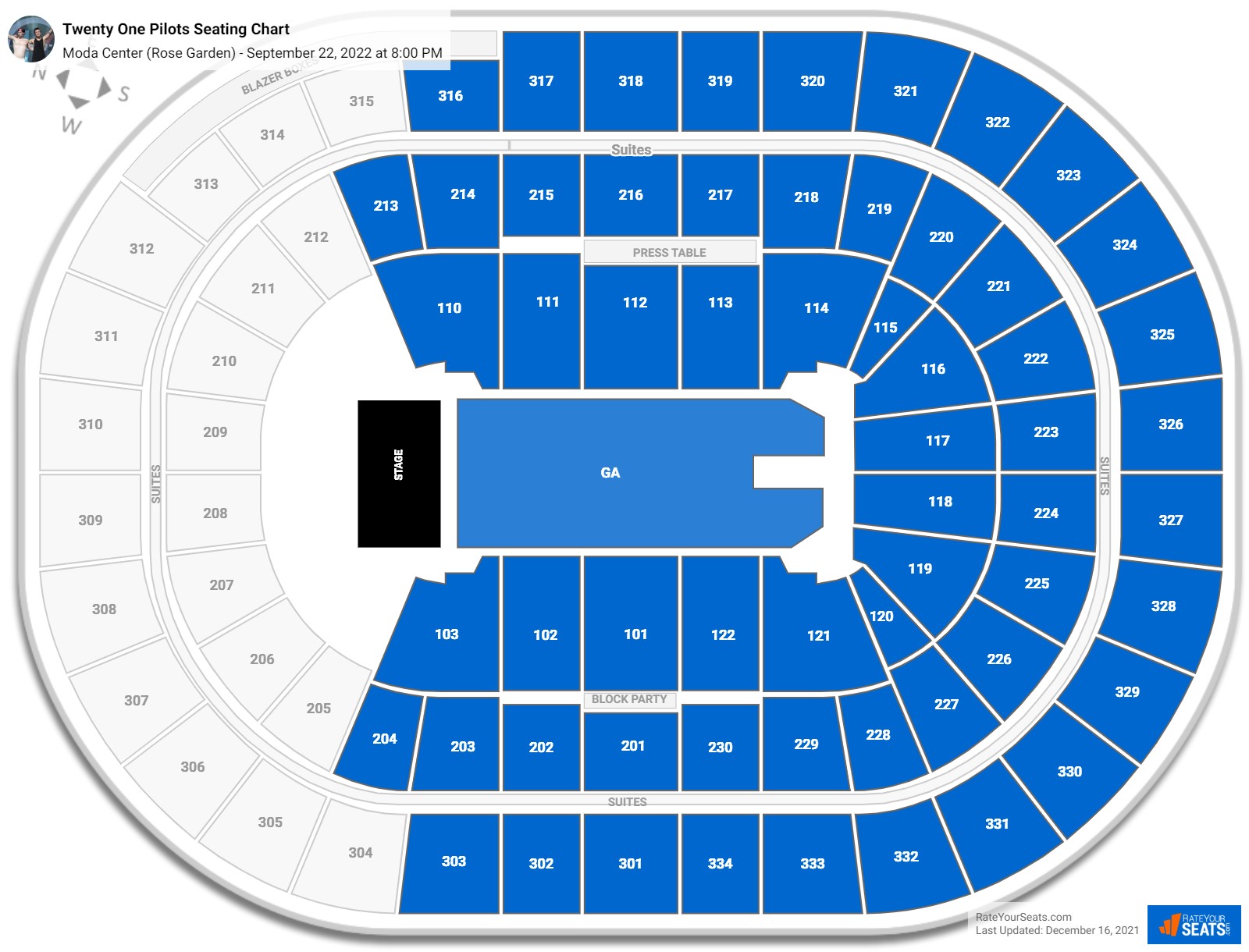 Twenty One Pilots seating chart Moda Center (Rose Garden)