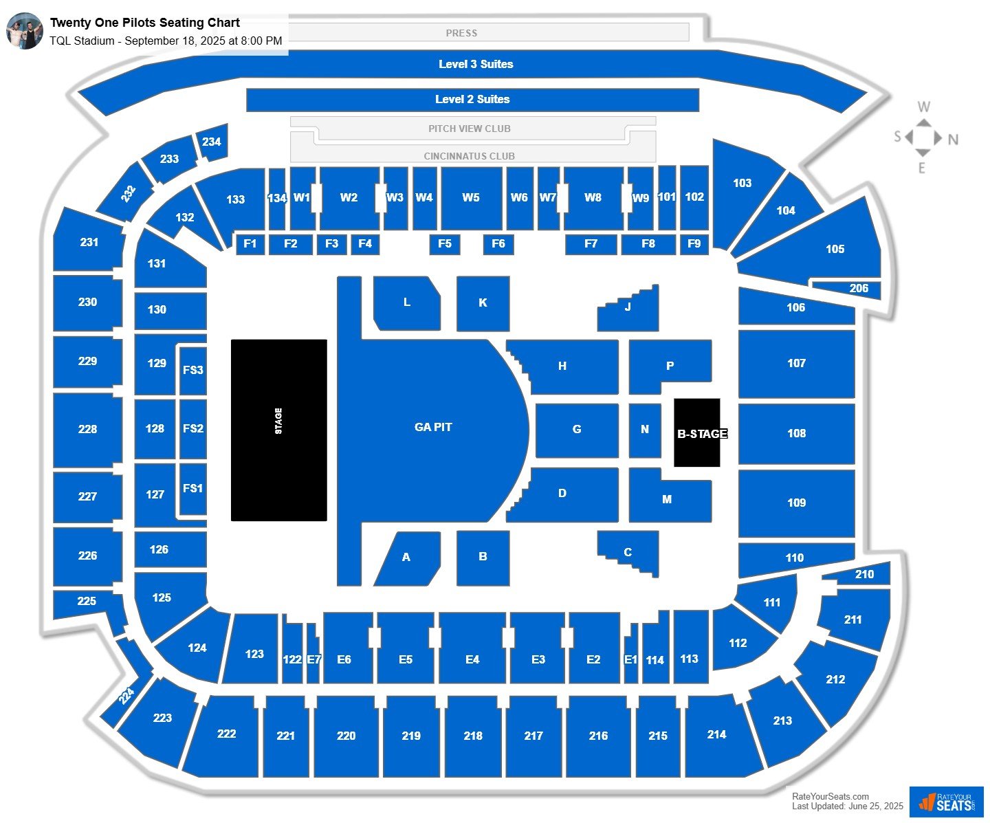 Twenty One Pilots seating chart TQL Stadium