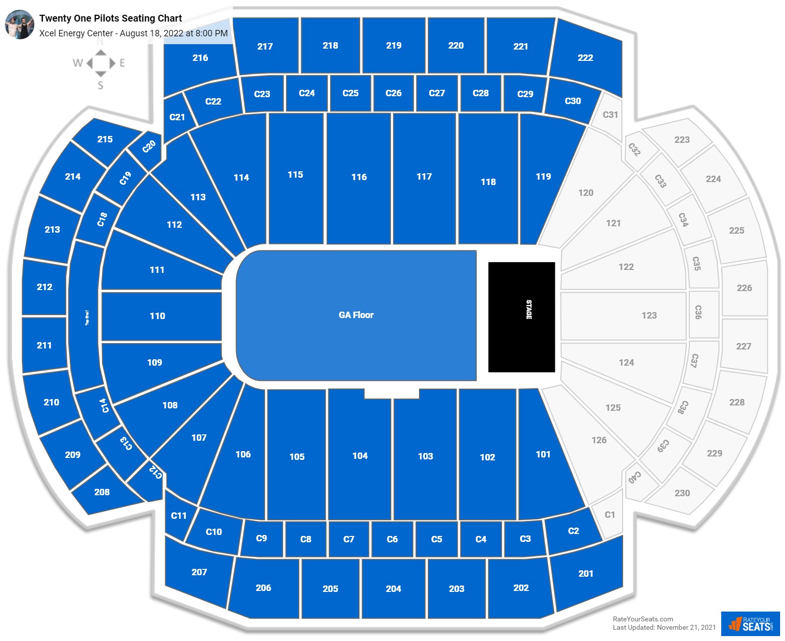 Twenty One Pilots seating chart Xcel Energy Center
