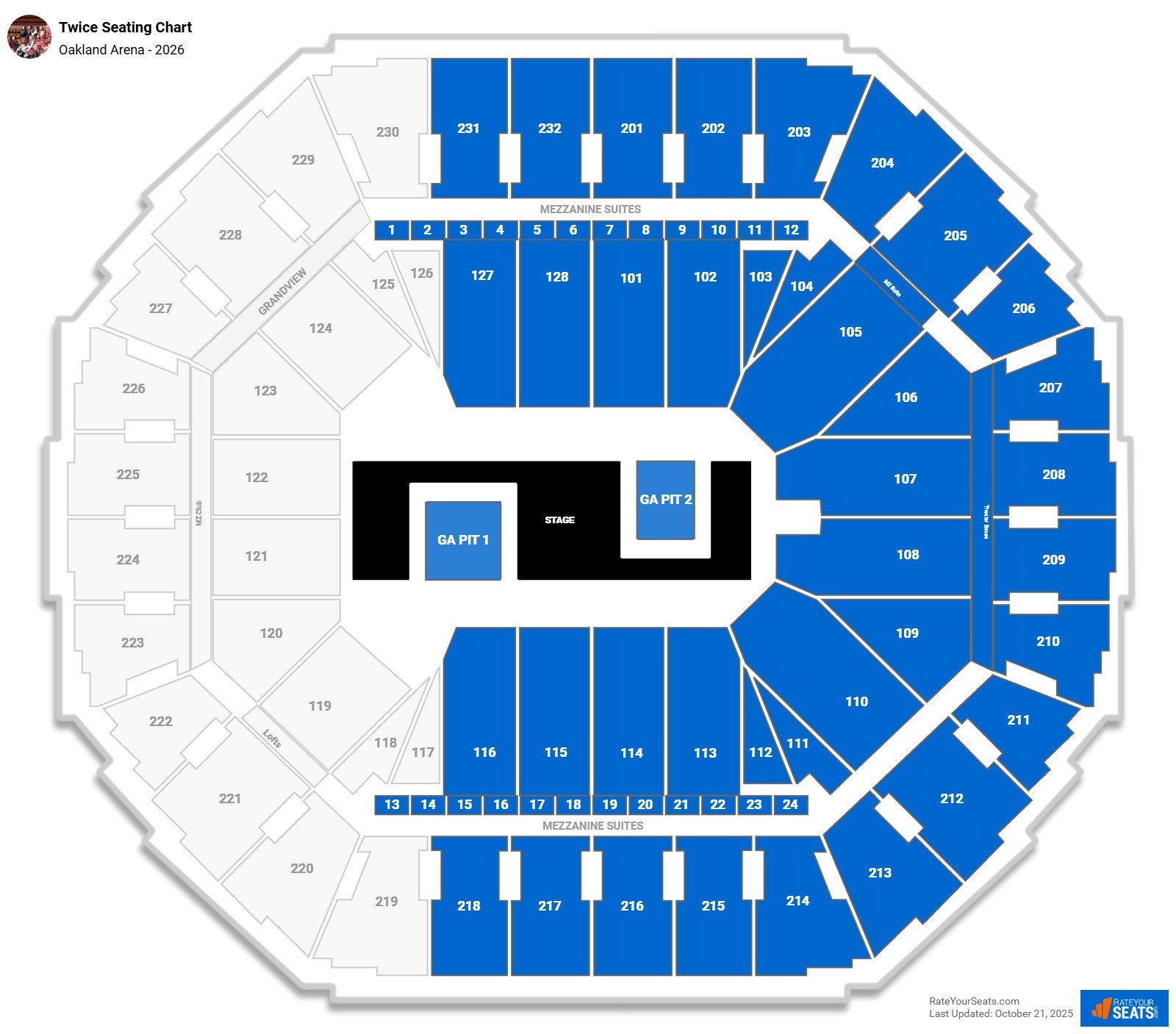 Twice seating chart Oakland Arena