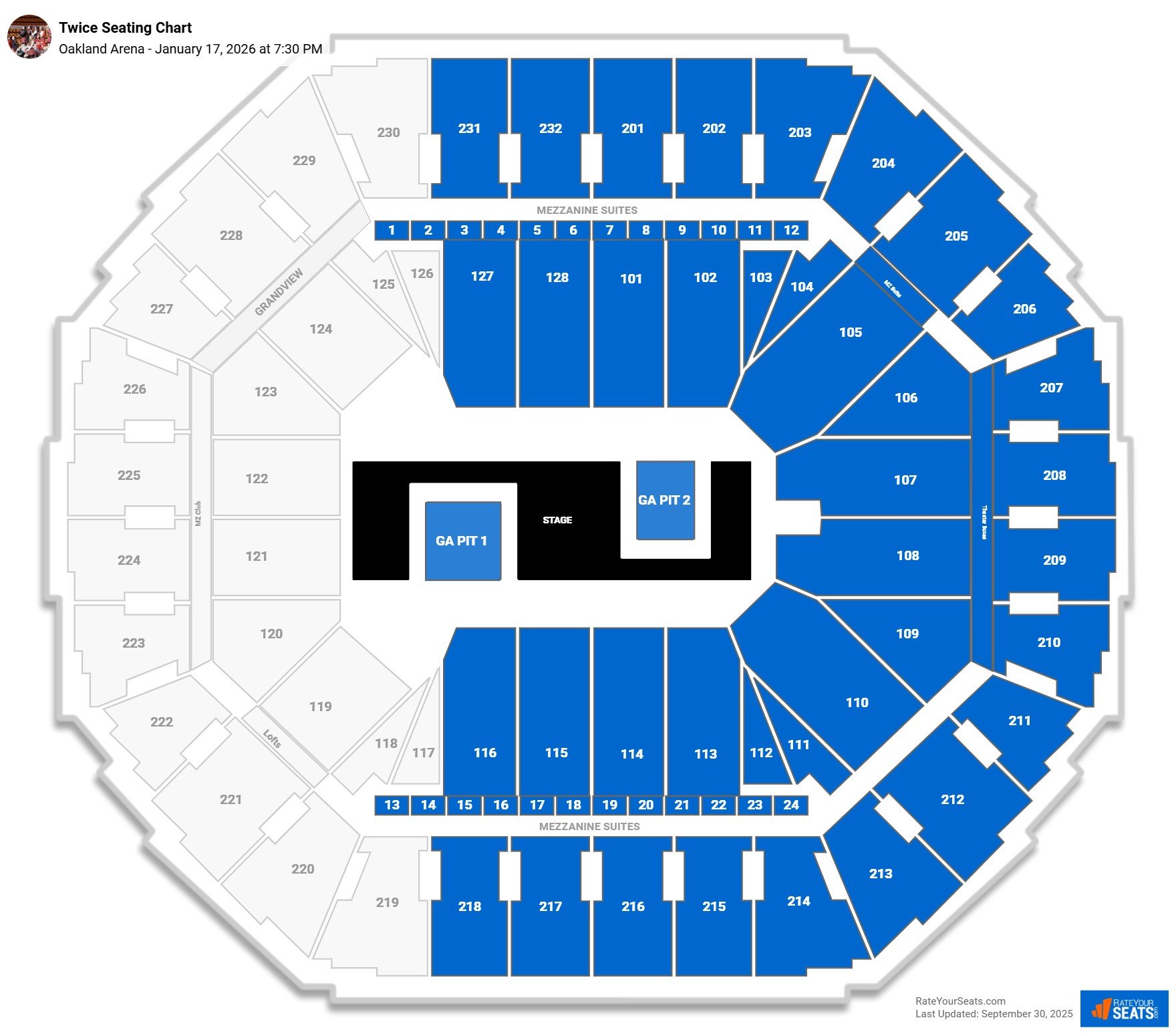 Twice seating chart Oakland Arena
