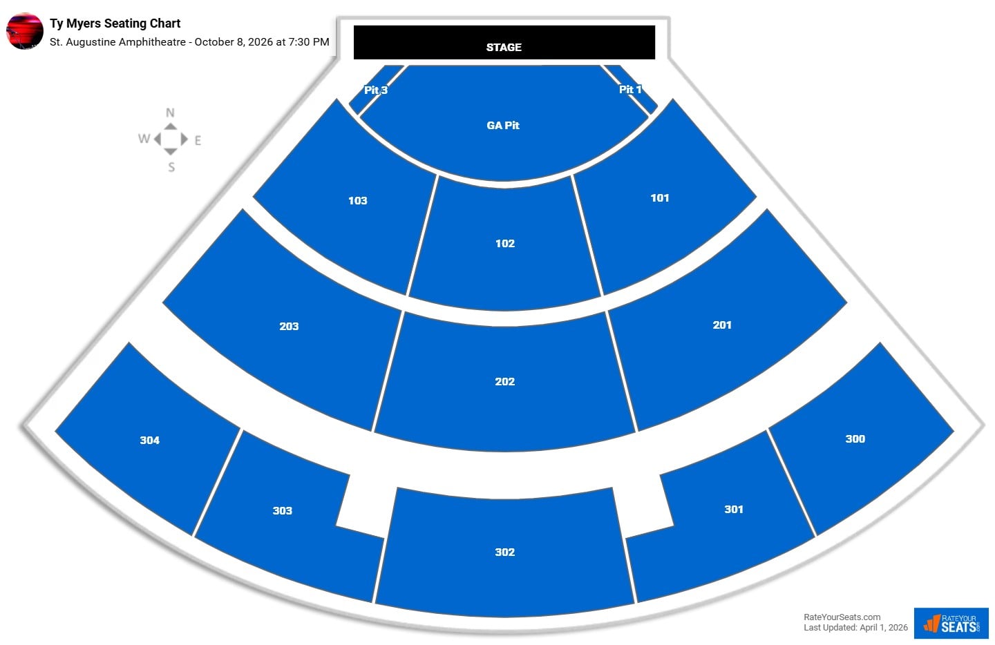 Ty Myers seating chart St. Augustine Amphitheatre