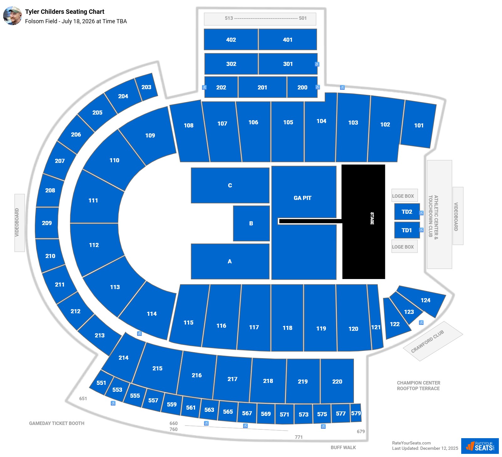 Tyler Childers seating chart Folsom Field