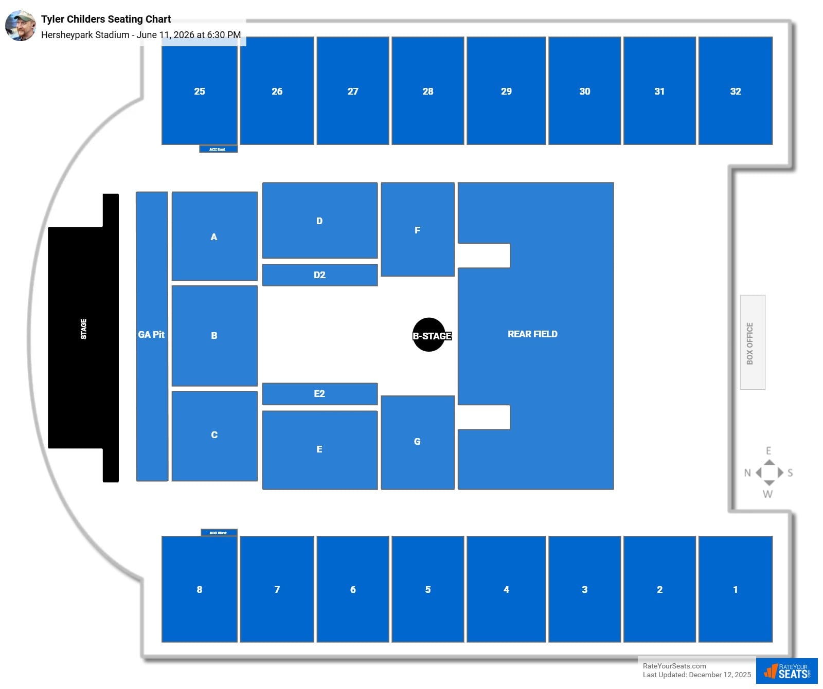 Tyler Childers seating chart Hersheypark Stadium