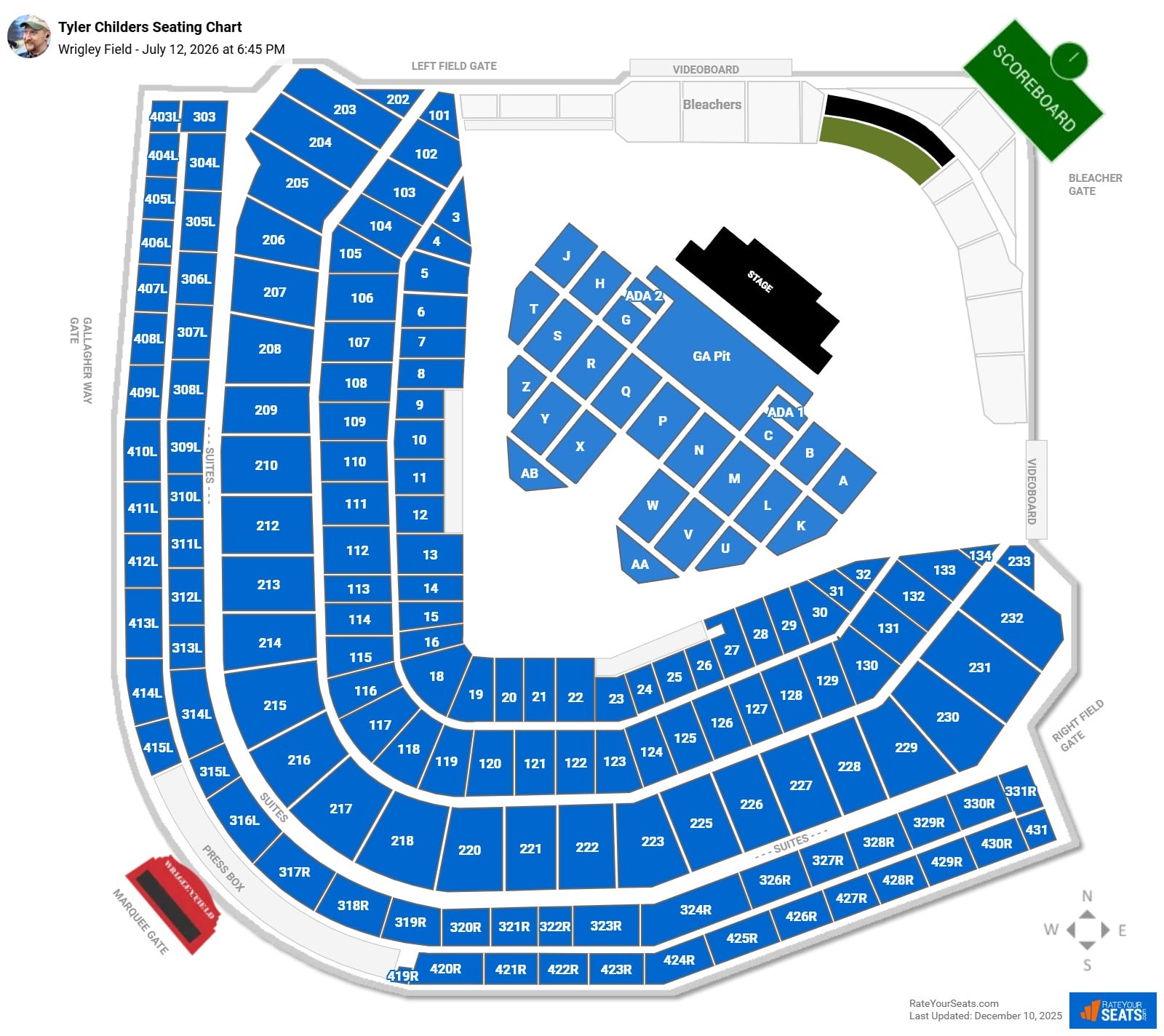 Tyler Childers seating chart Wrigley Field