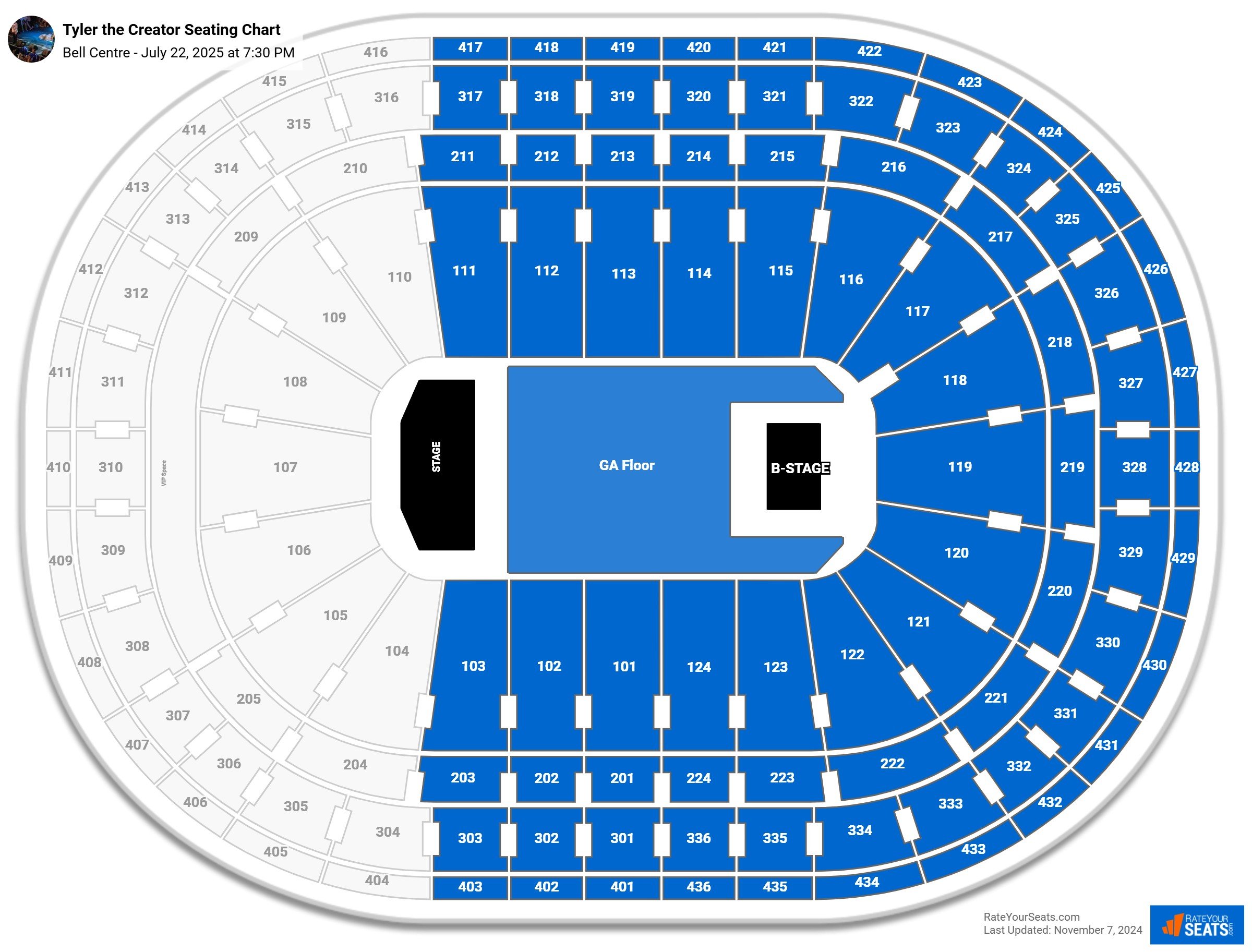 Tyler the Creator seating chart Bell Centre