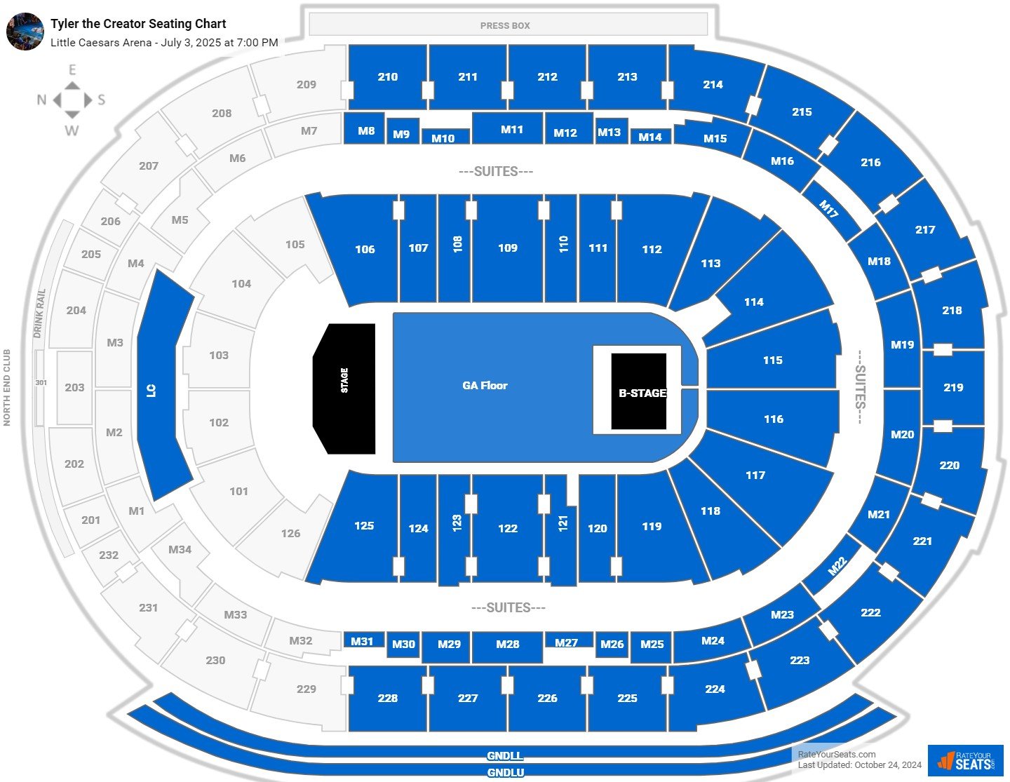 Tyler the Creator seating chart Little Caesars Arena