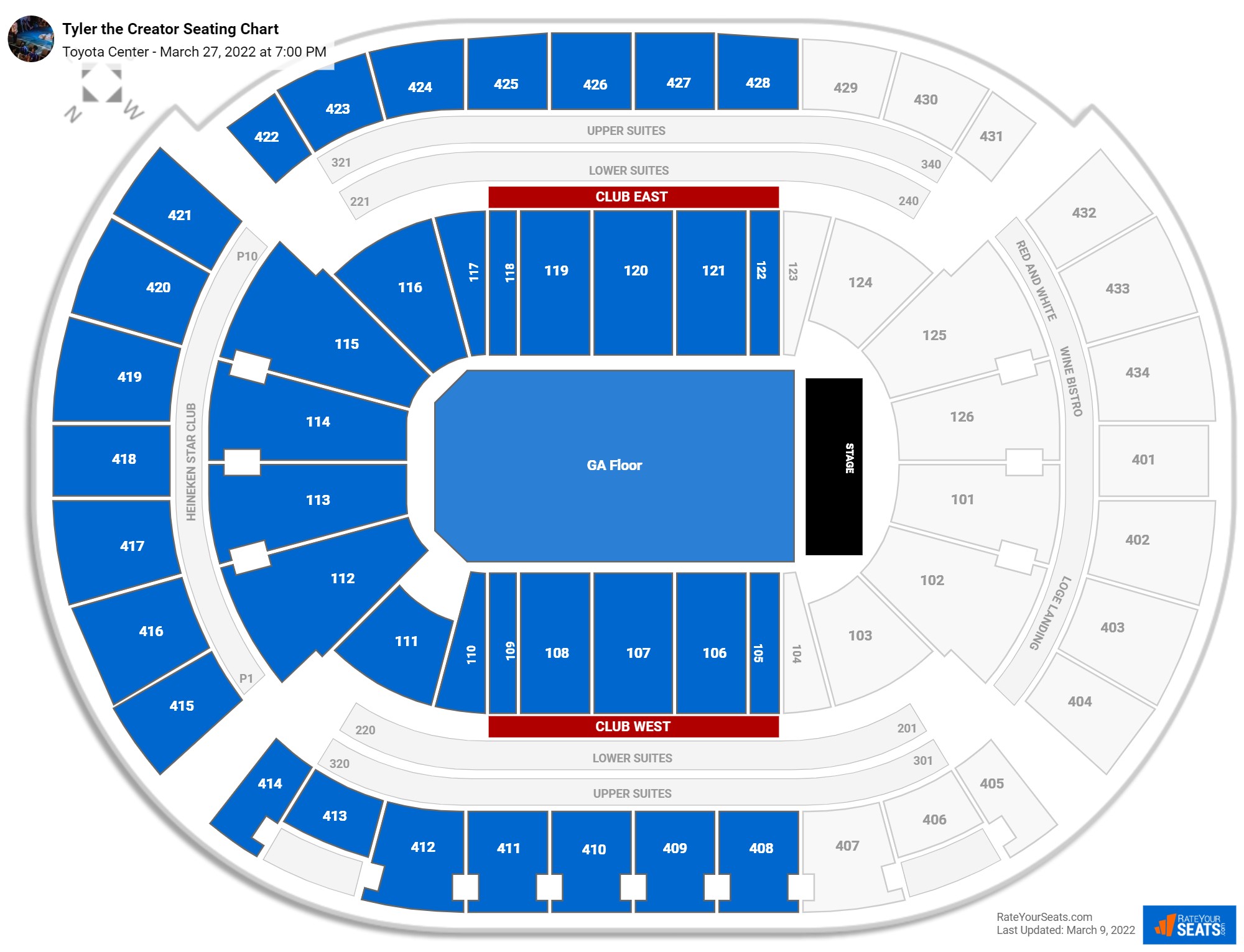 Tyler the Creator seating chart Toyota Center
