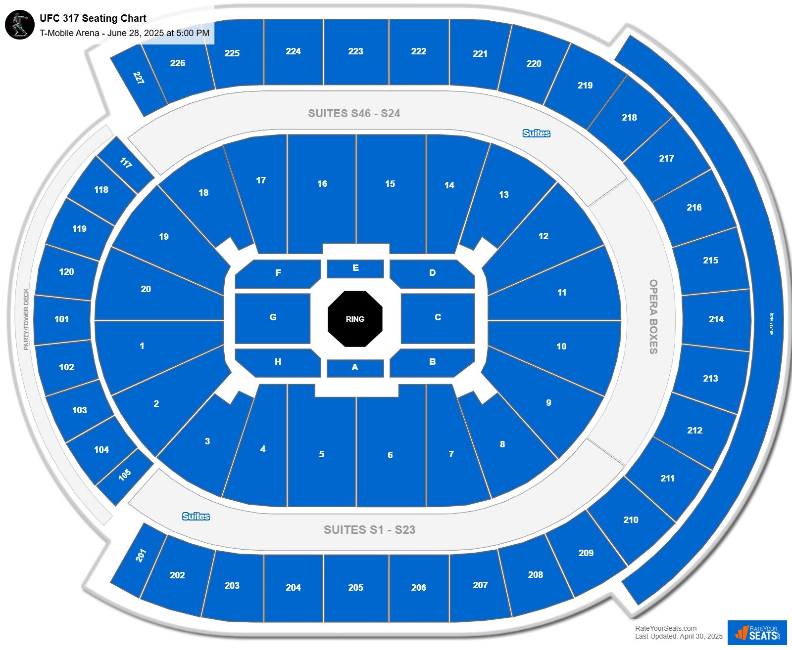 UFC 317 - Topuria vs Oliveira seating chart T-Mobile Arena