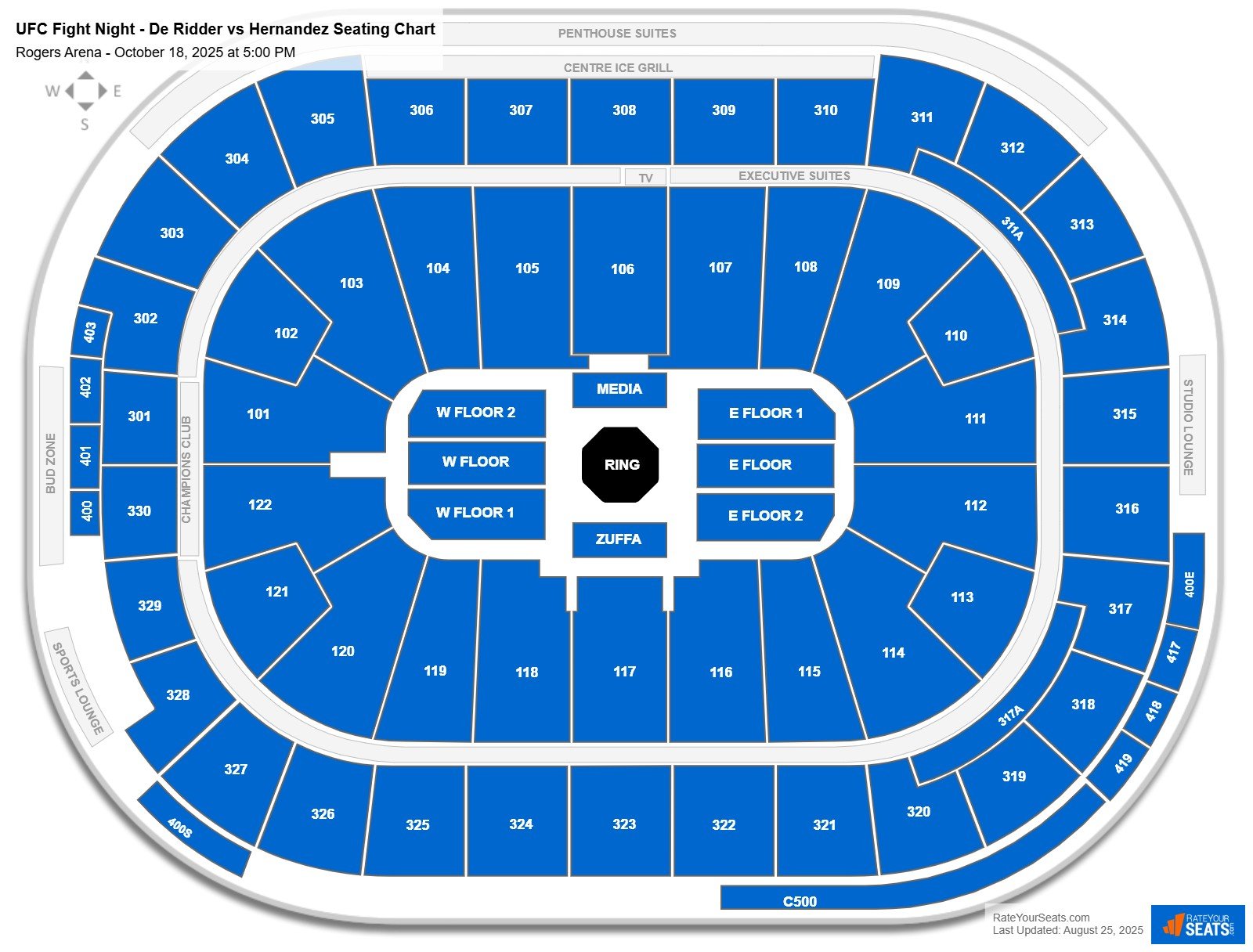 UFC Fight Night - De Ridder vs Allen seating chart Rogers Arena