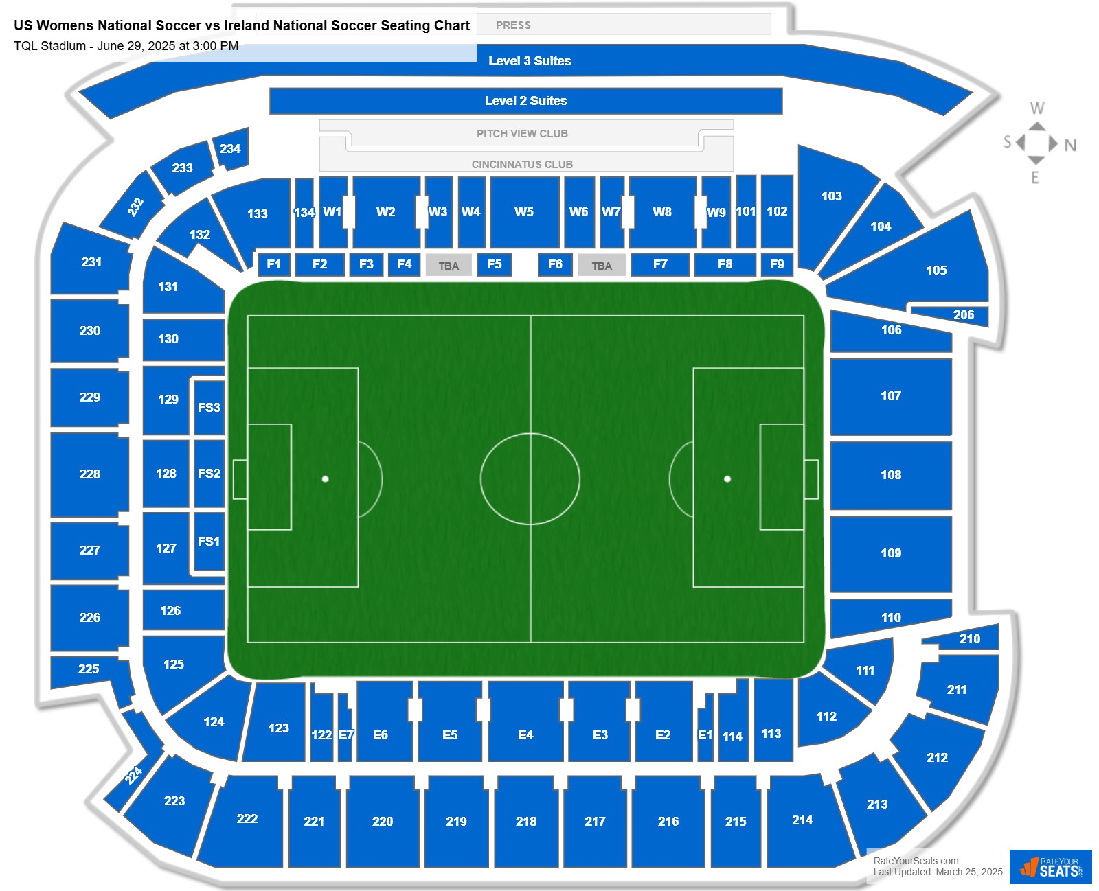 United States vs Ireland Womens National Soccer seating chart TQL Stadium