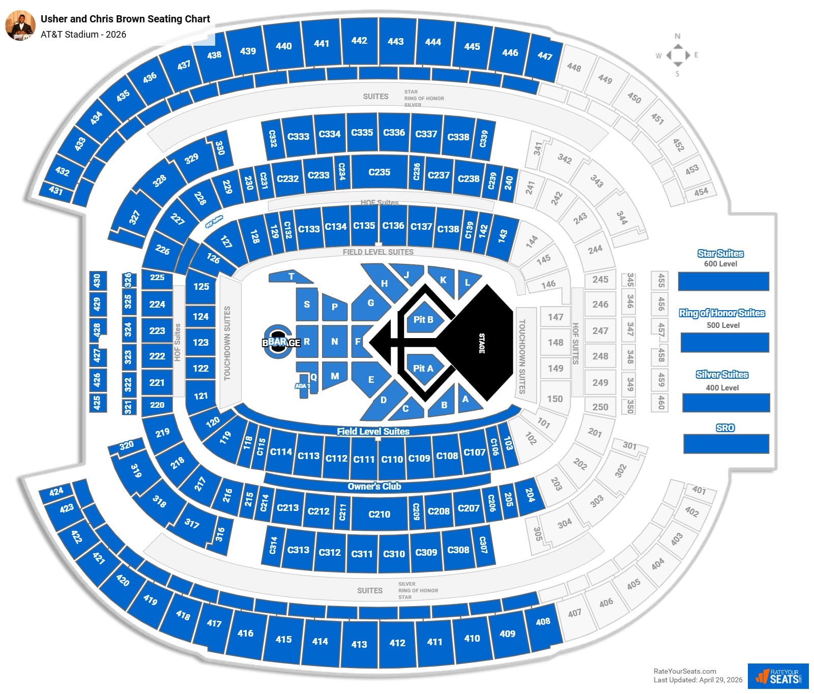Usher and Chris Brown seating chart AT&T Stadium (Cowboys Stadium)