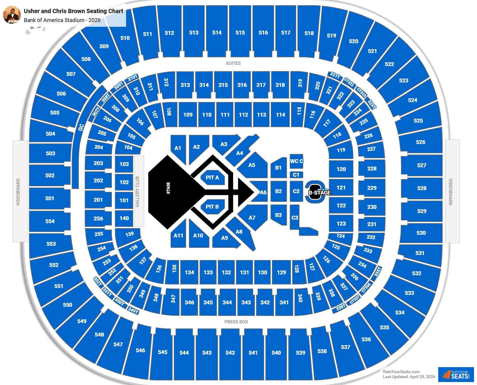 Usher and Chris Brown seating chart Bank of America Stadium