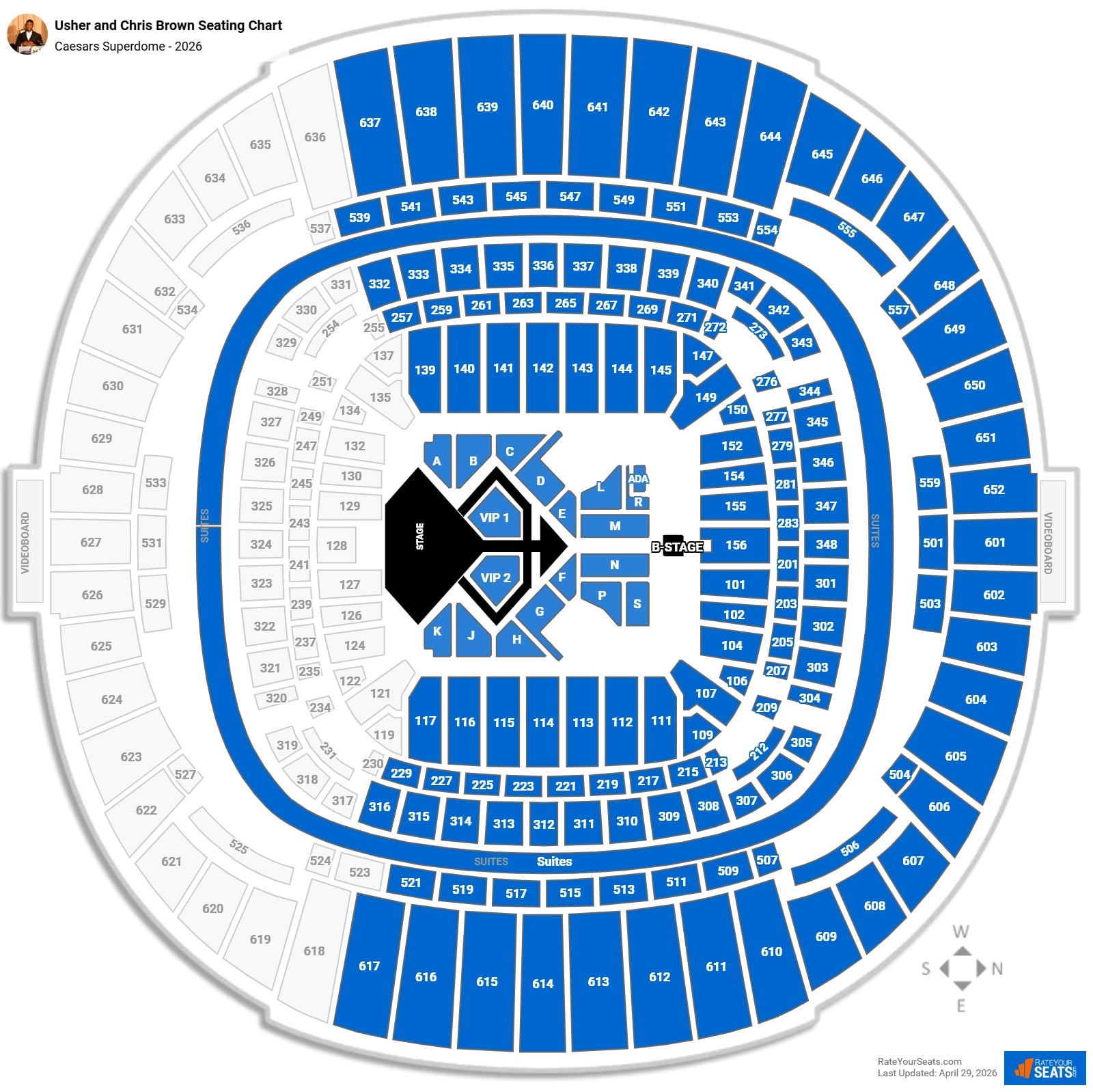 Usher and Chris Brown seating chart Caesars Superdome